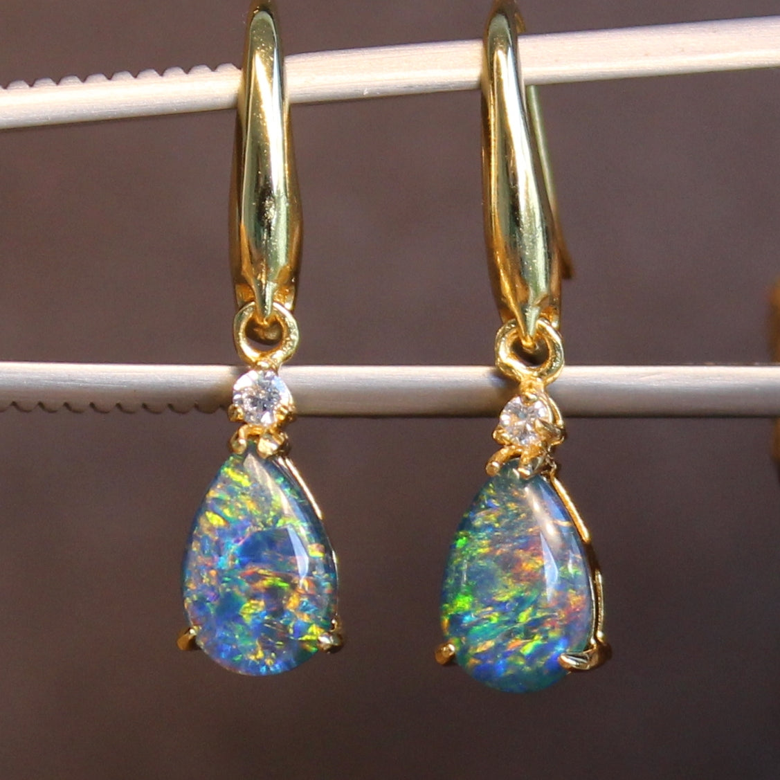 Silver Gold Plated Opal triplet earrings - Masterpiece Jewellery Opal & Gems Sydney Australia | Online Shop