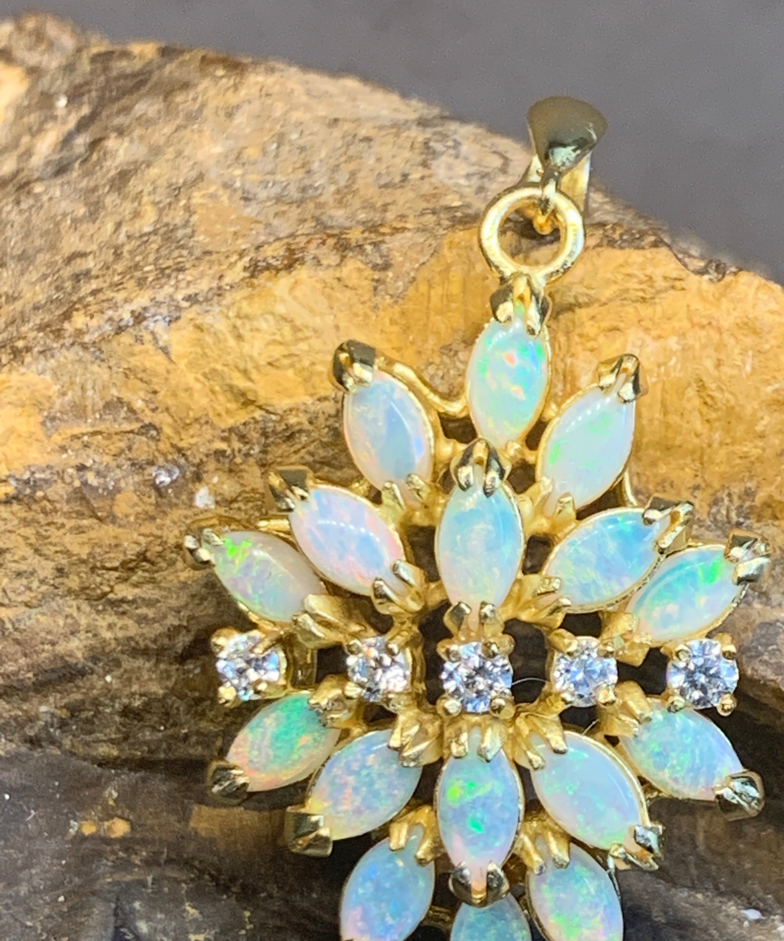 STERLING SILVER GOLD PLATED FLORAL OPAL PENDANT - Masterpiece Jewellery Opal & Gems Sydney Australia | Online Shop