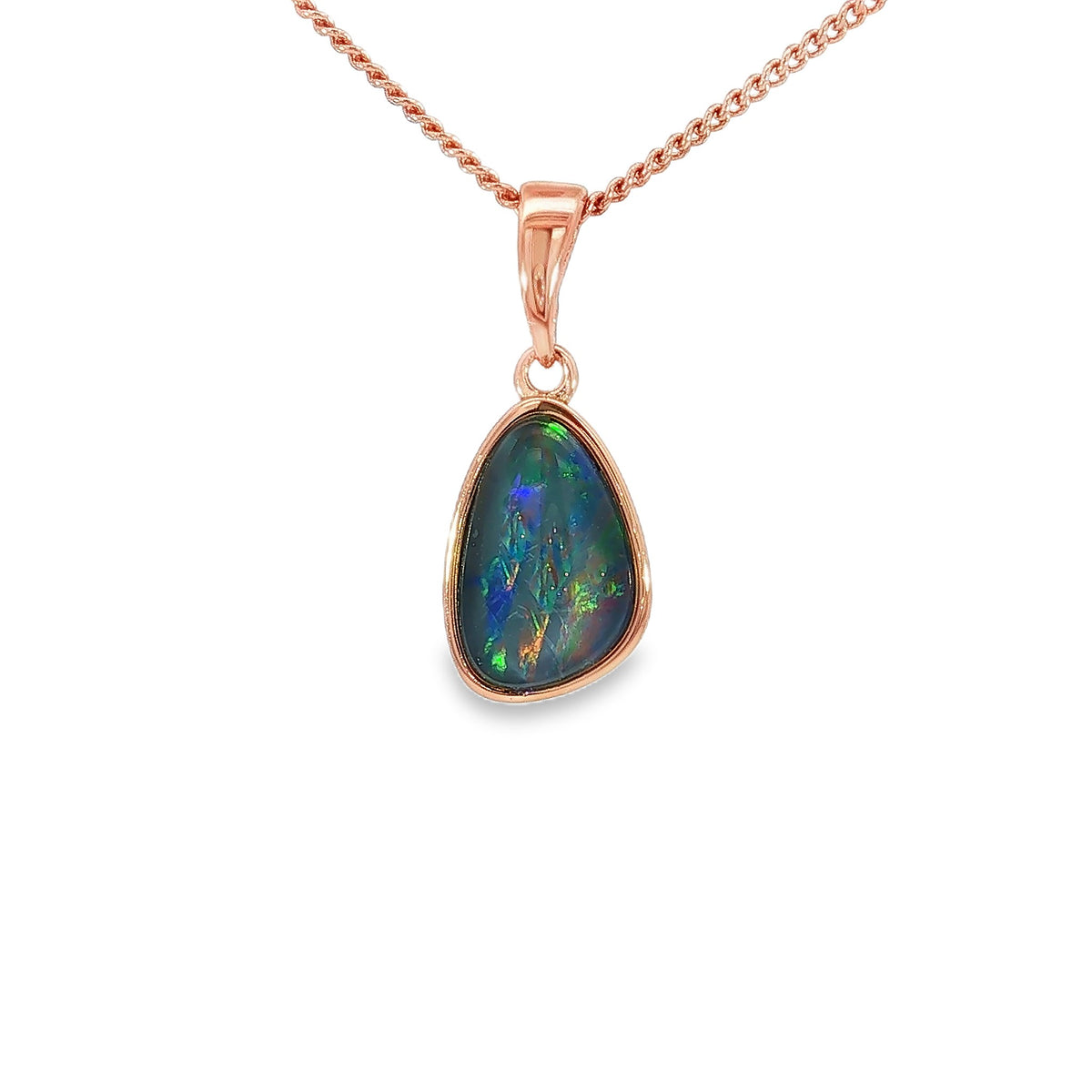 11 x 8mm freeform Australian opal triplet pendant in rose gold-plated silver