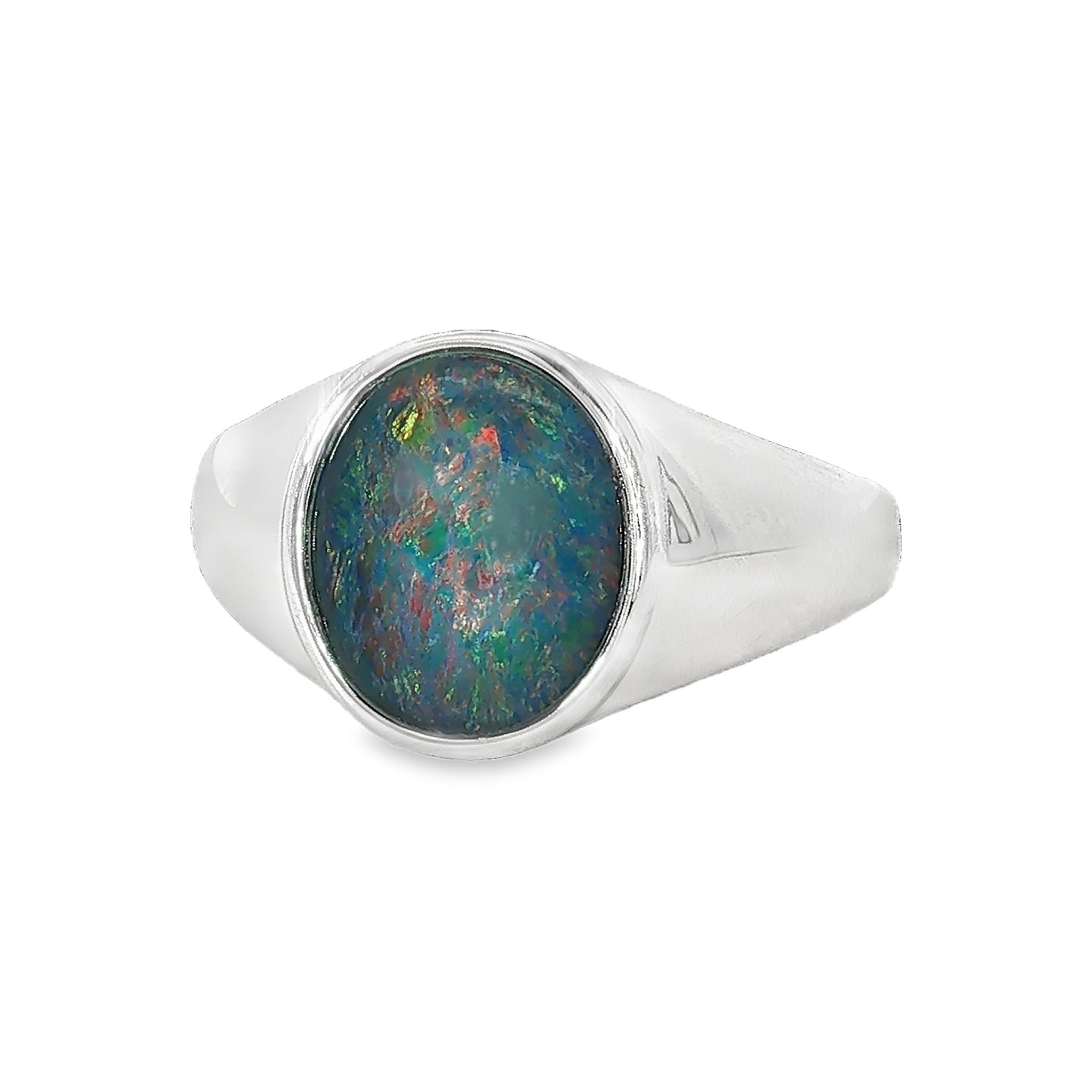 12 x 10mm oval Australian opal triplet ring in sterling silver