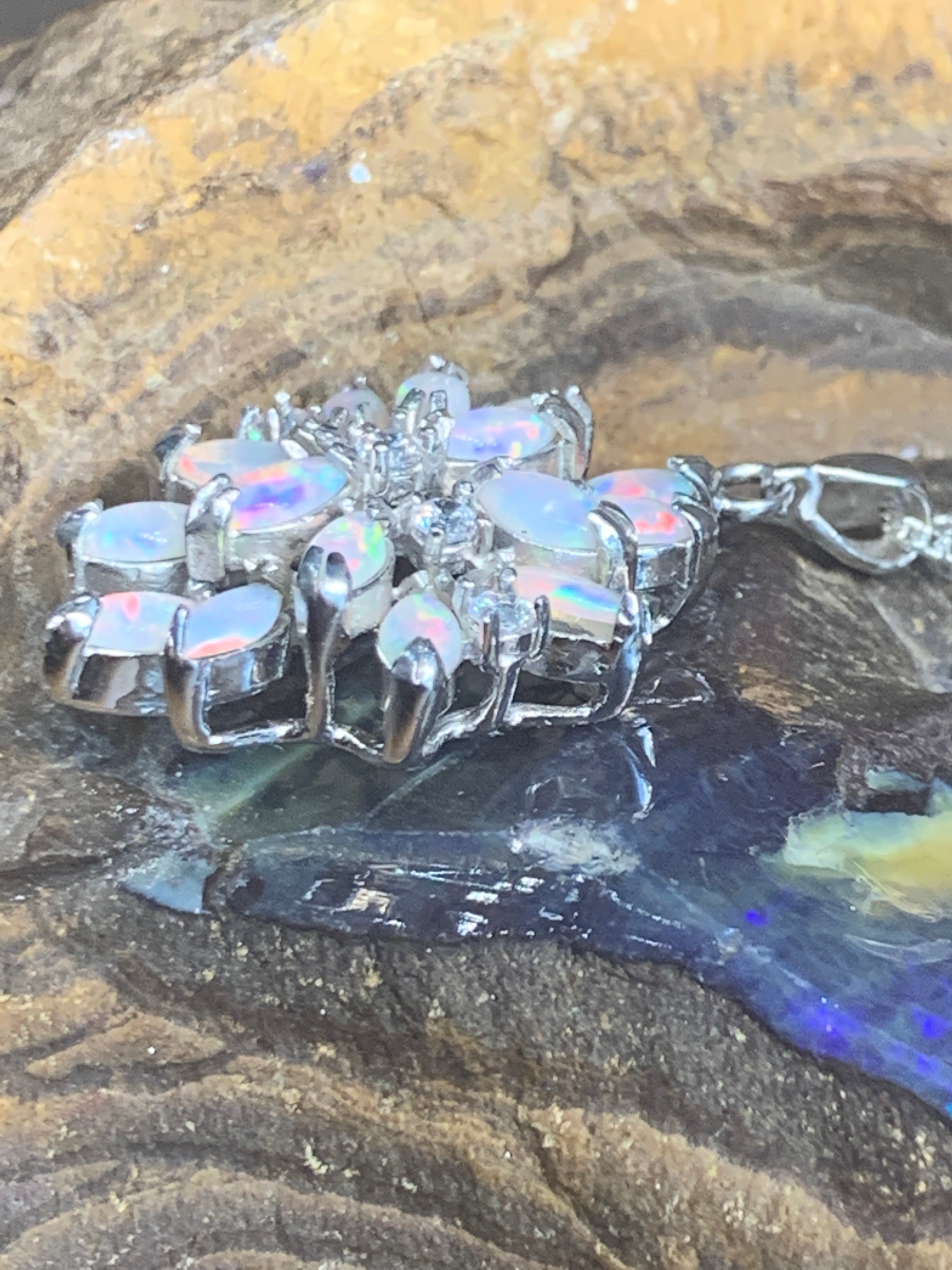 Sterling Silver cluster white opal lotus pendant - Masterpiece Jewellery Opal & Gems Sydney Australia | Online Shop