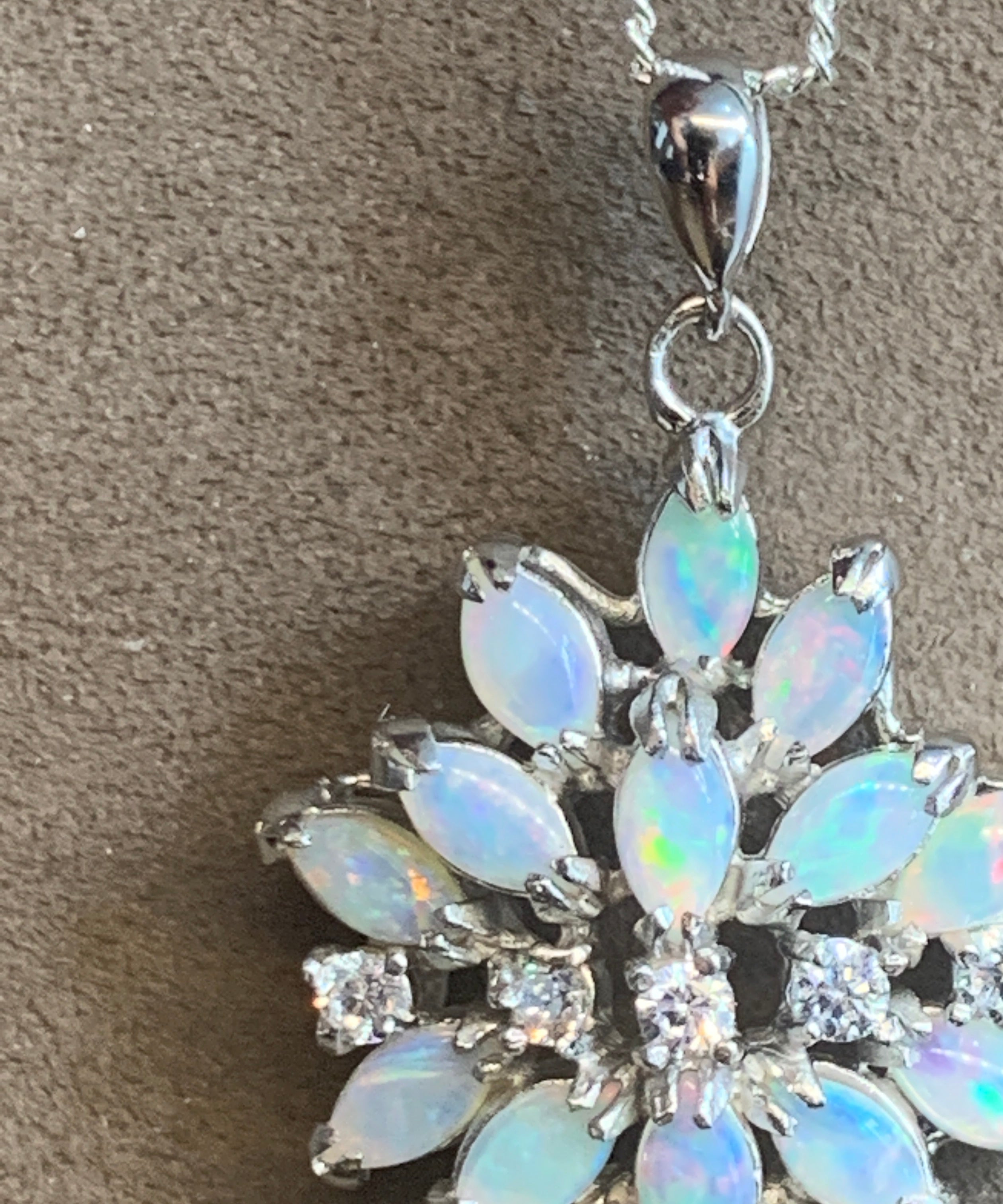 Sterling Silver cluster white opal lotus pendant - Masterpiece Jewellery Opal & Gems Sydney Australia | Online Shop