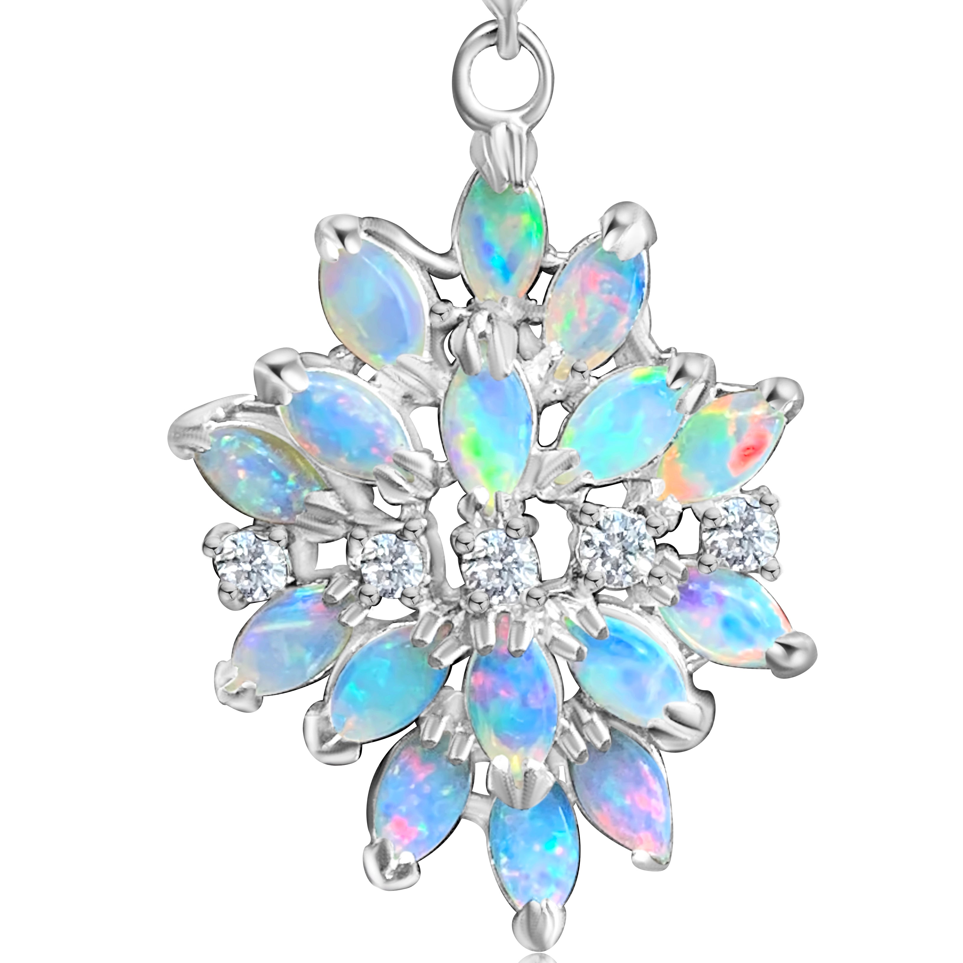 Sterling Silver cluster white opal lotus pendant - Masterpiece Jewellery Opal & Gems Sydney Australia | Online Shop