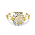 Gold Plated Sterling Silver cluster ring with 7x5mm White Opal - Masterpiece Jewellery Opal & Gems Sydney Australia | Online Shop