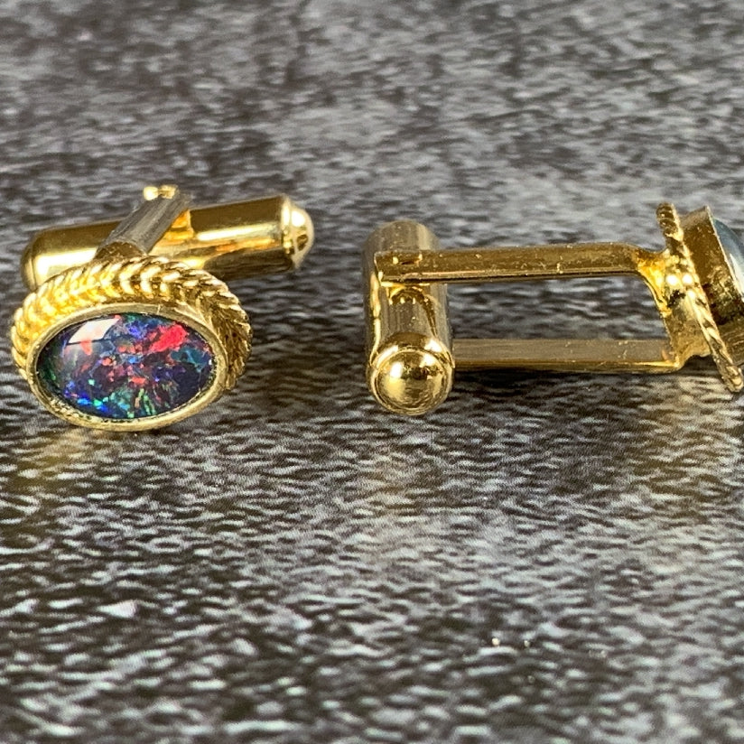 Gold Plated 9x7mm Opal triplet Cufflinks - Masterpiece Jewellery Opal & Gems Sydney Australia | Online Shop
