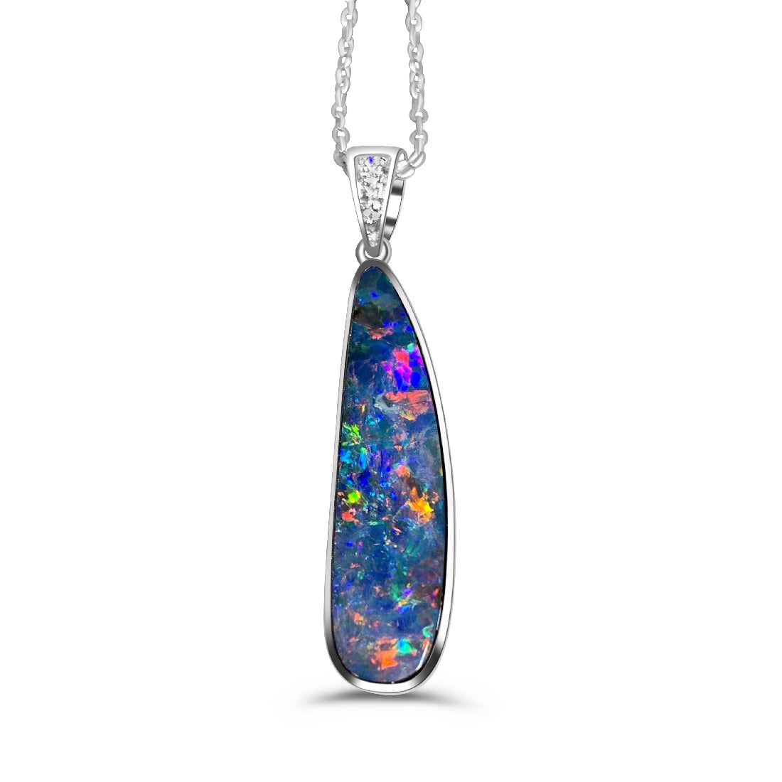 14kt White Gold Opal 24.6x6.7mm Diamond pendant - Masterpiece Jewellery Opal & Gems Sydney Australia | Online Shop
