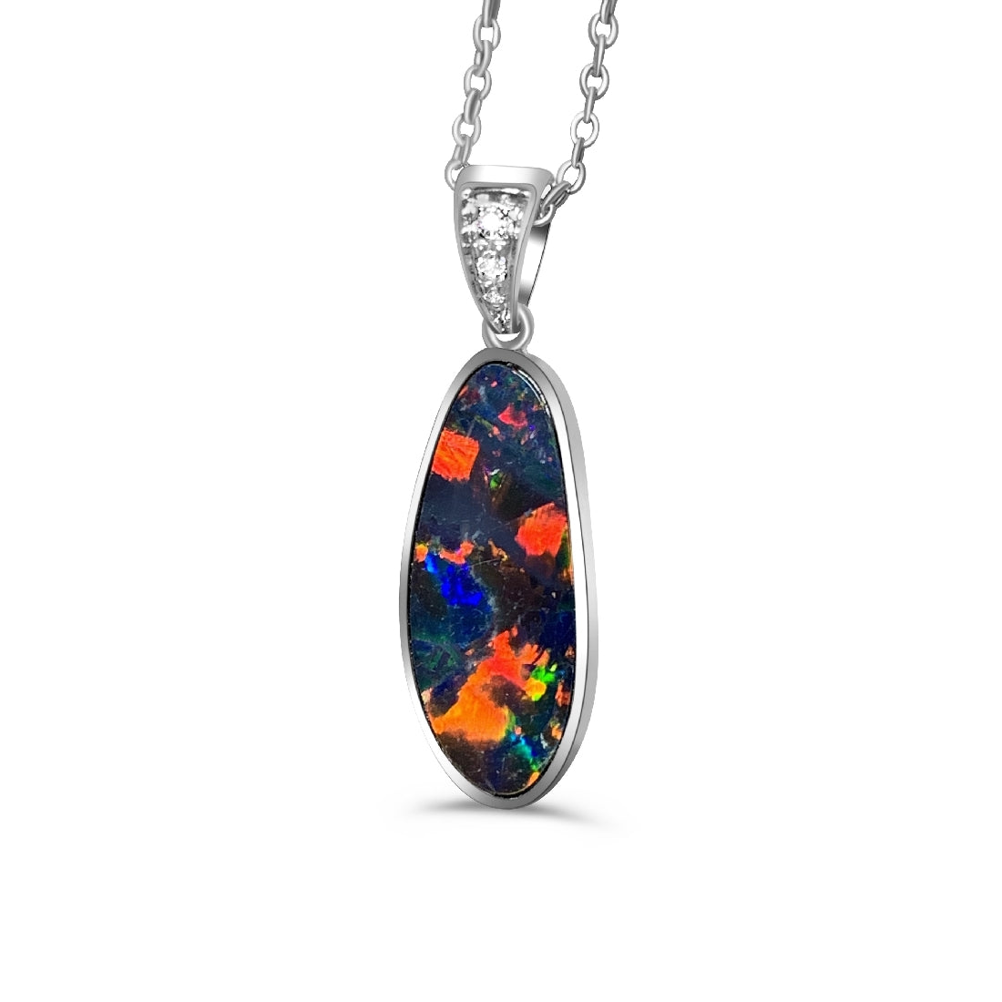 14kt White Gold Fire Opal 17.8x6.6mm and Diamond pendant - Masterpiece Jewellery Opal & Gems Sydney Australia | Online Shop
