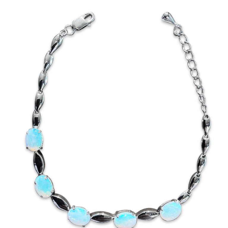 Sterling Silver 8x6mm Light Opal bracelet with open marquise link design - Masterpiece Jewellery Opal & Gems Sydney Australia | Online Shop