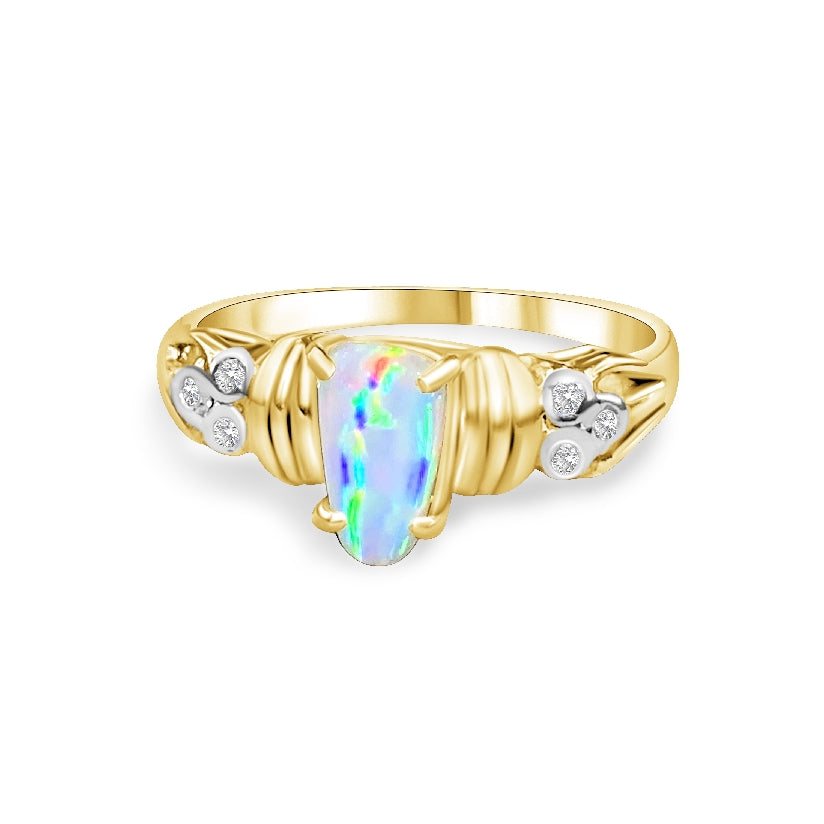 18kt Yellow Gold Fire Opal and Diamond ring - Masterpiece Jewellery Opal & Gems Sydney Australia | Online Shop