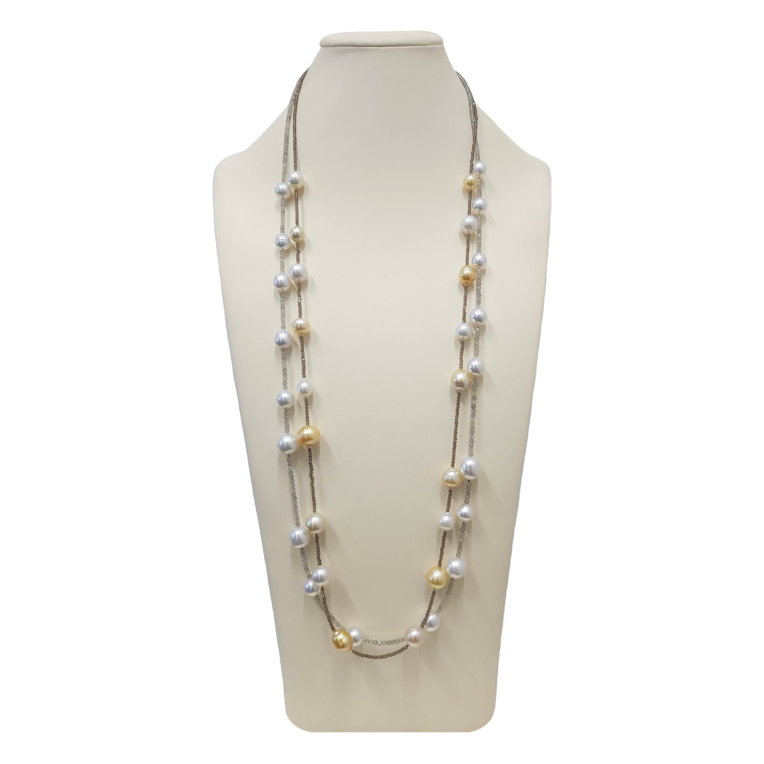 South Sea White Pearls and Labradorite necklace 90cm - Masterpiece Jewellery Opal & Gems Sydney Australia | Online Shop