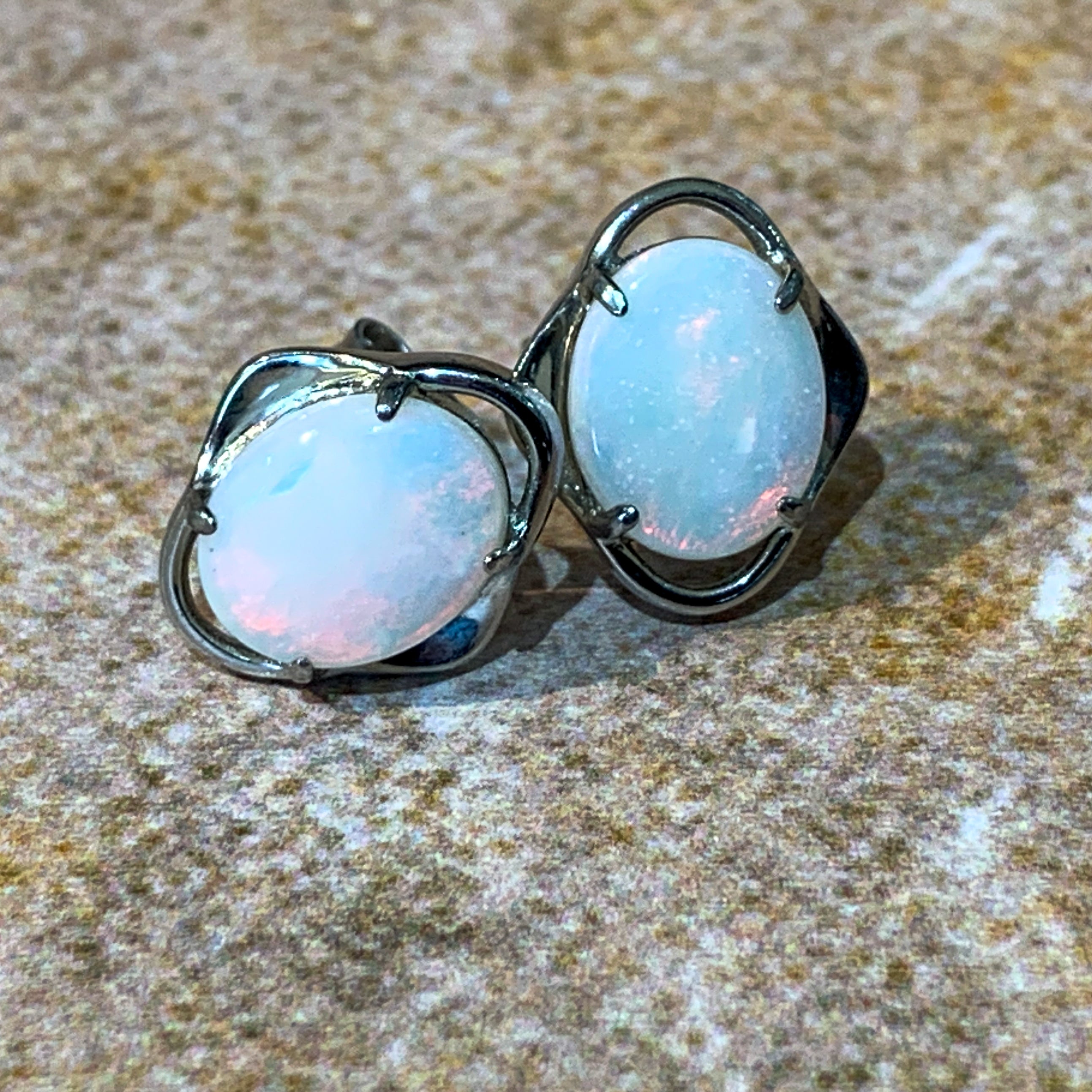 Sterling Silver 10x8mm White Opal fancy floral studs - Masterpiece Jewellery Opal & Gems Sydney Australia | Online Shop
