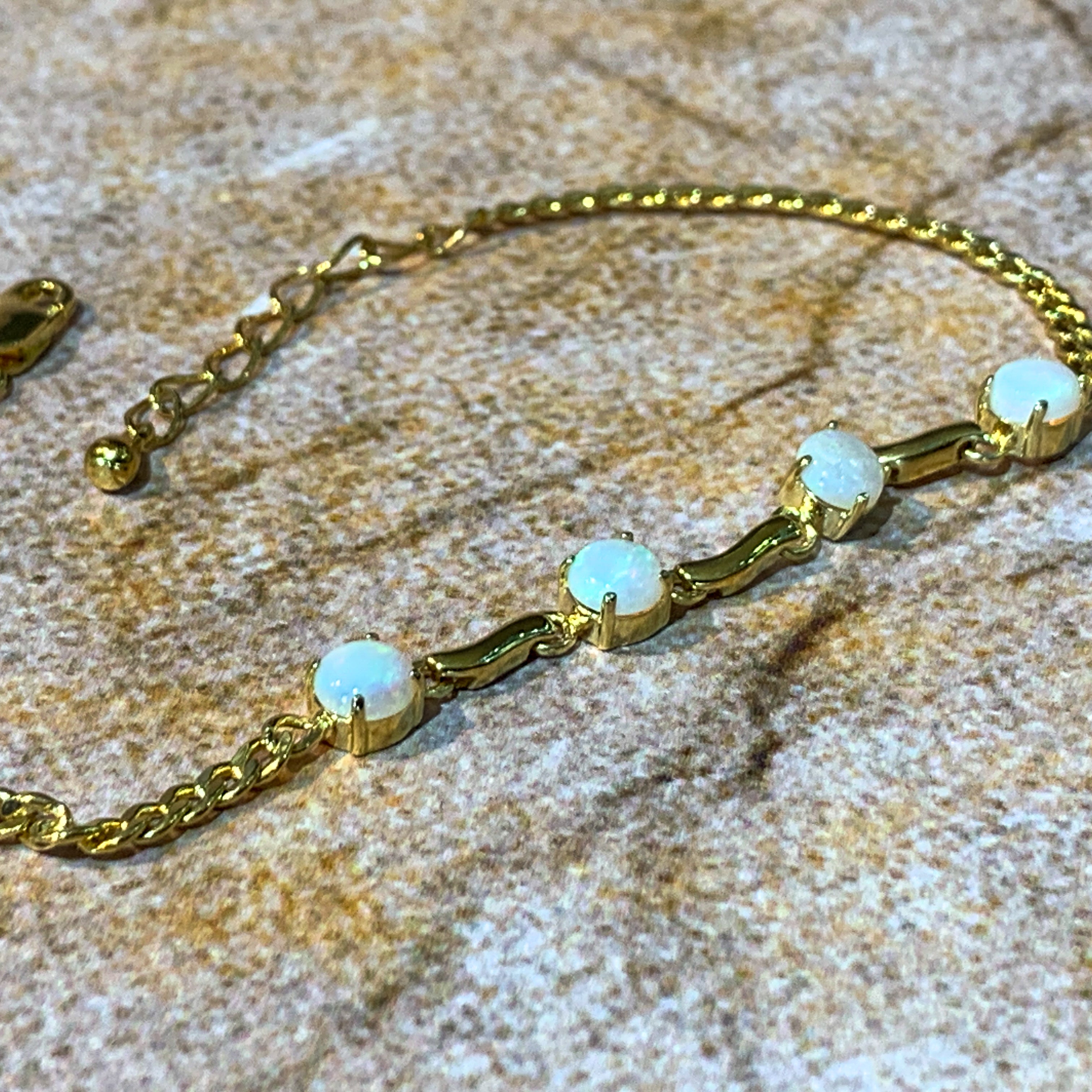 Gold plated Silver 5mm White Opal round bracelet - Masterpiece Jewellery Opal & Gems Sydney Australia | Online Shop