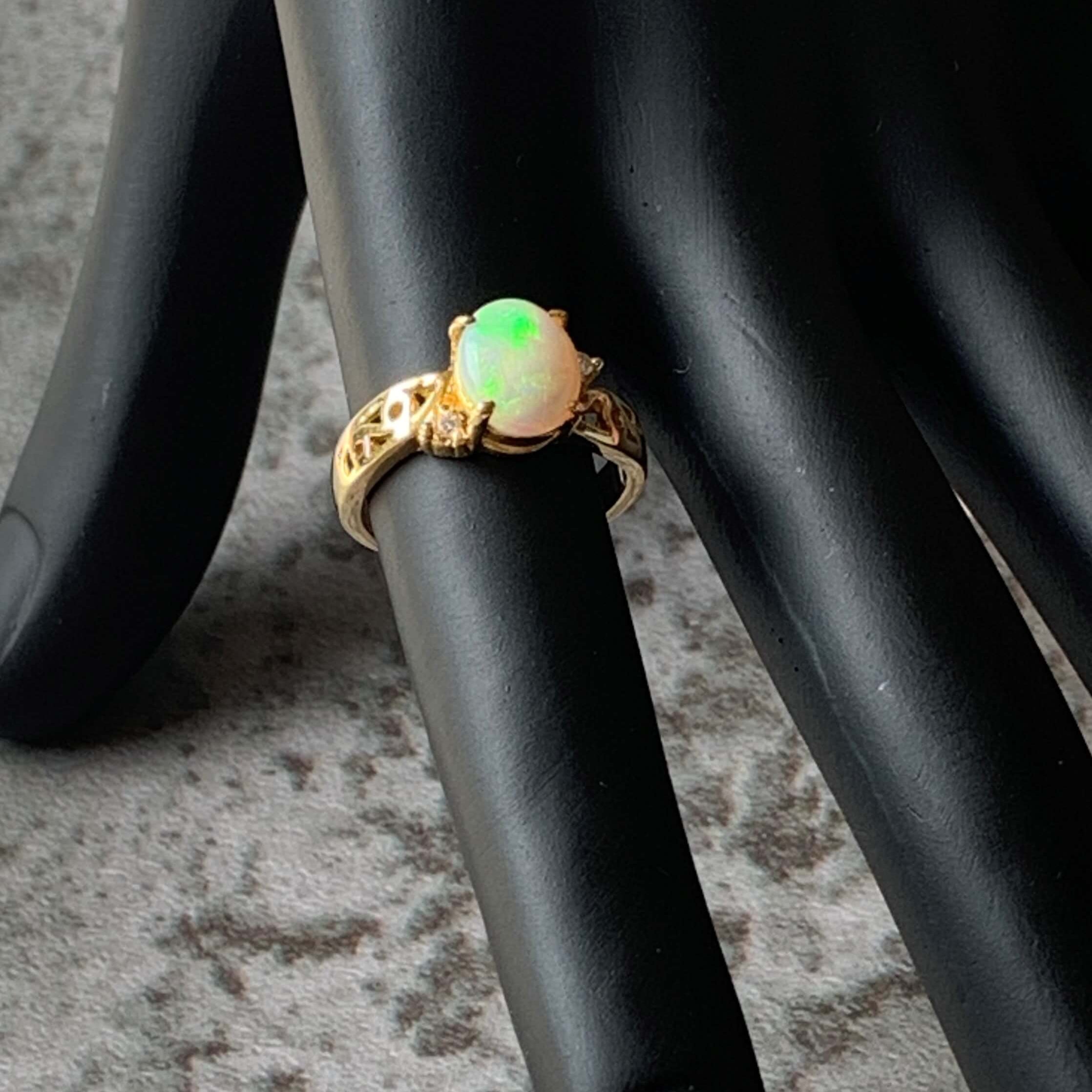 18kt Yellow Gold White Opal and Diamond ring - Masterpiece Jewellery Opal & Gems Sydney Australia | Online Shop