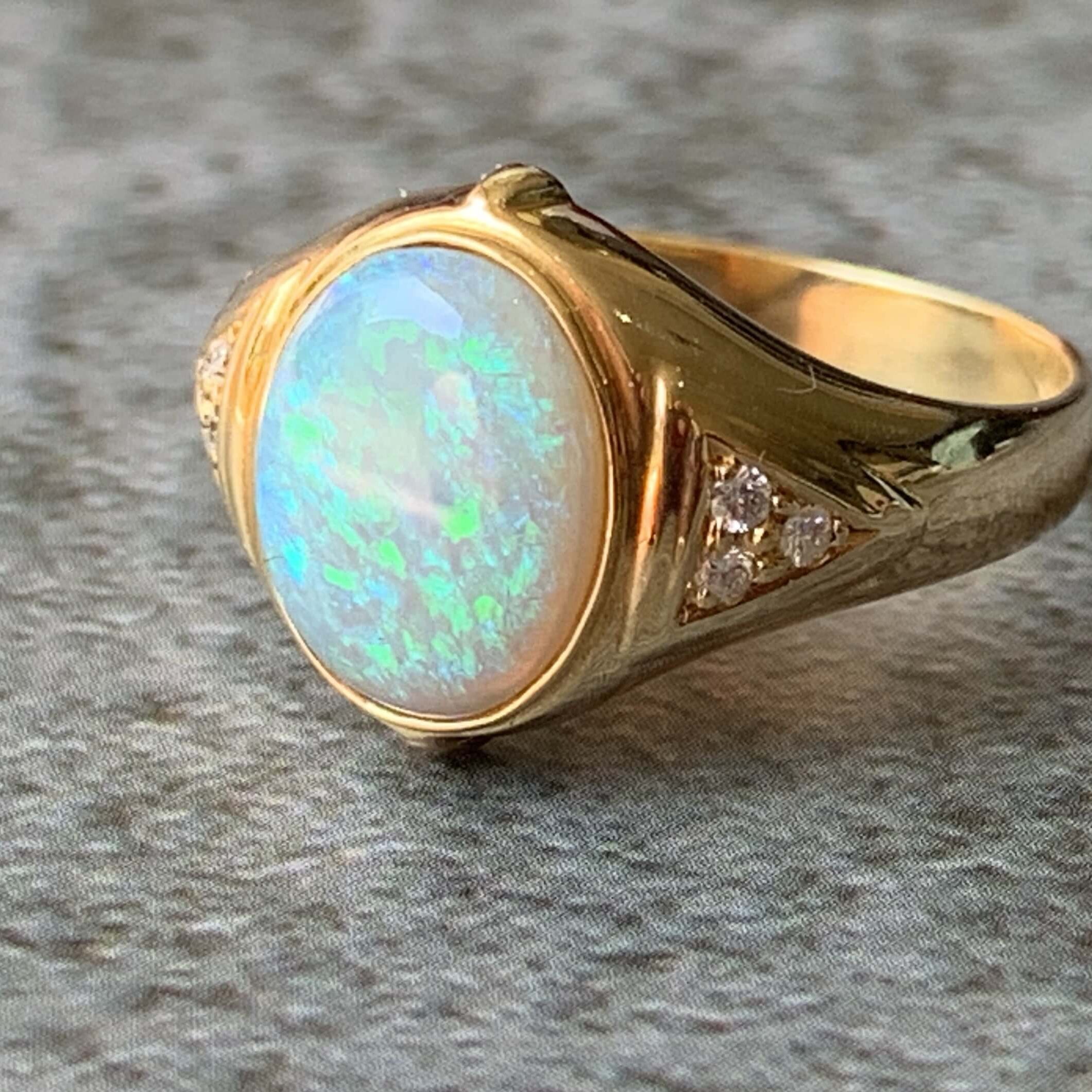 18kt Yellow Gold Green Dark Opal and Diamond - Masterpiece Jewellery Opal & Gems Sydney Australia | Online Shop