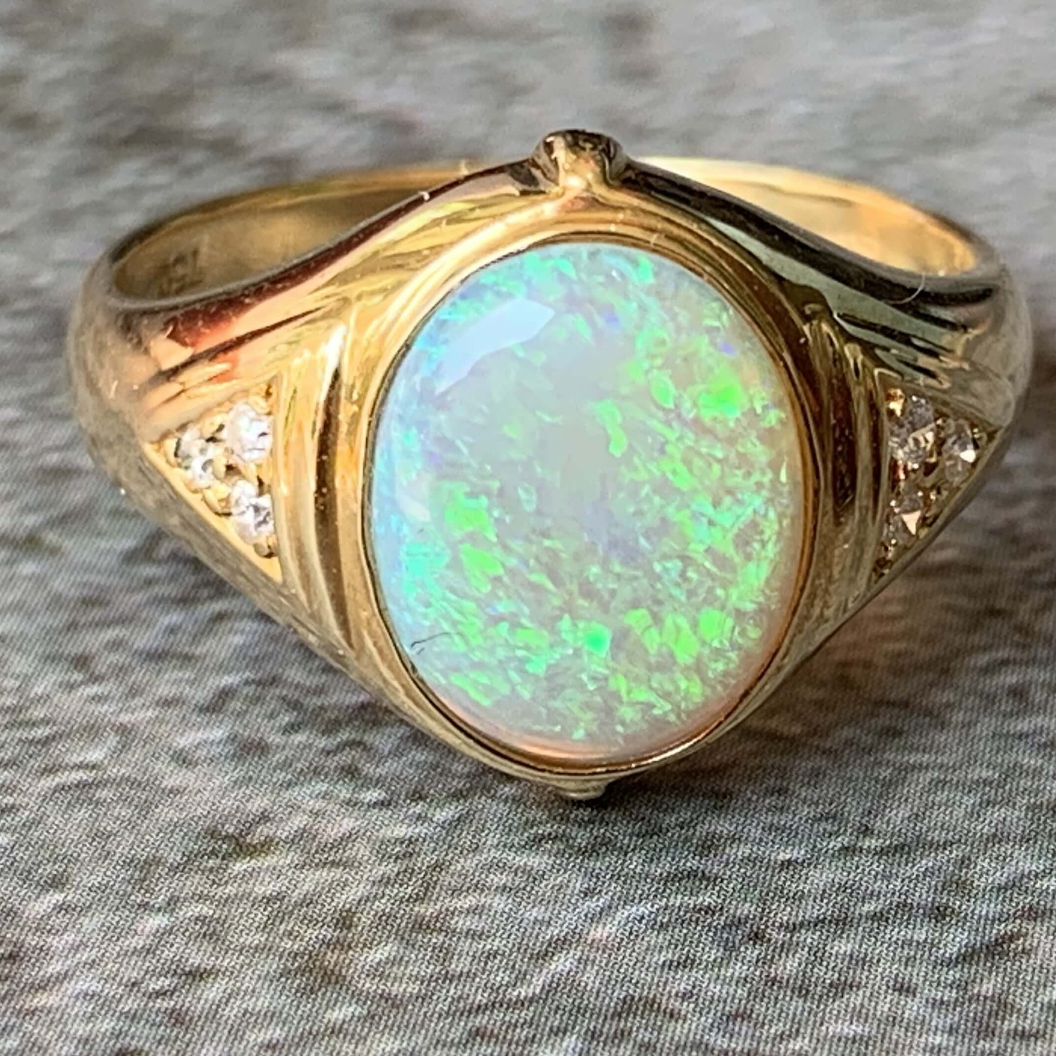 18kt Yellow Gold Green Dark Opal and Diamond - Masterpiece Jewellery Opal & Gems Sydney Australia | Online Shop