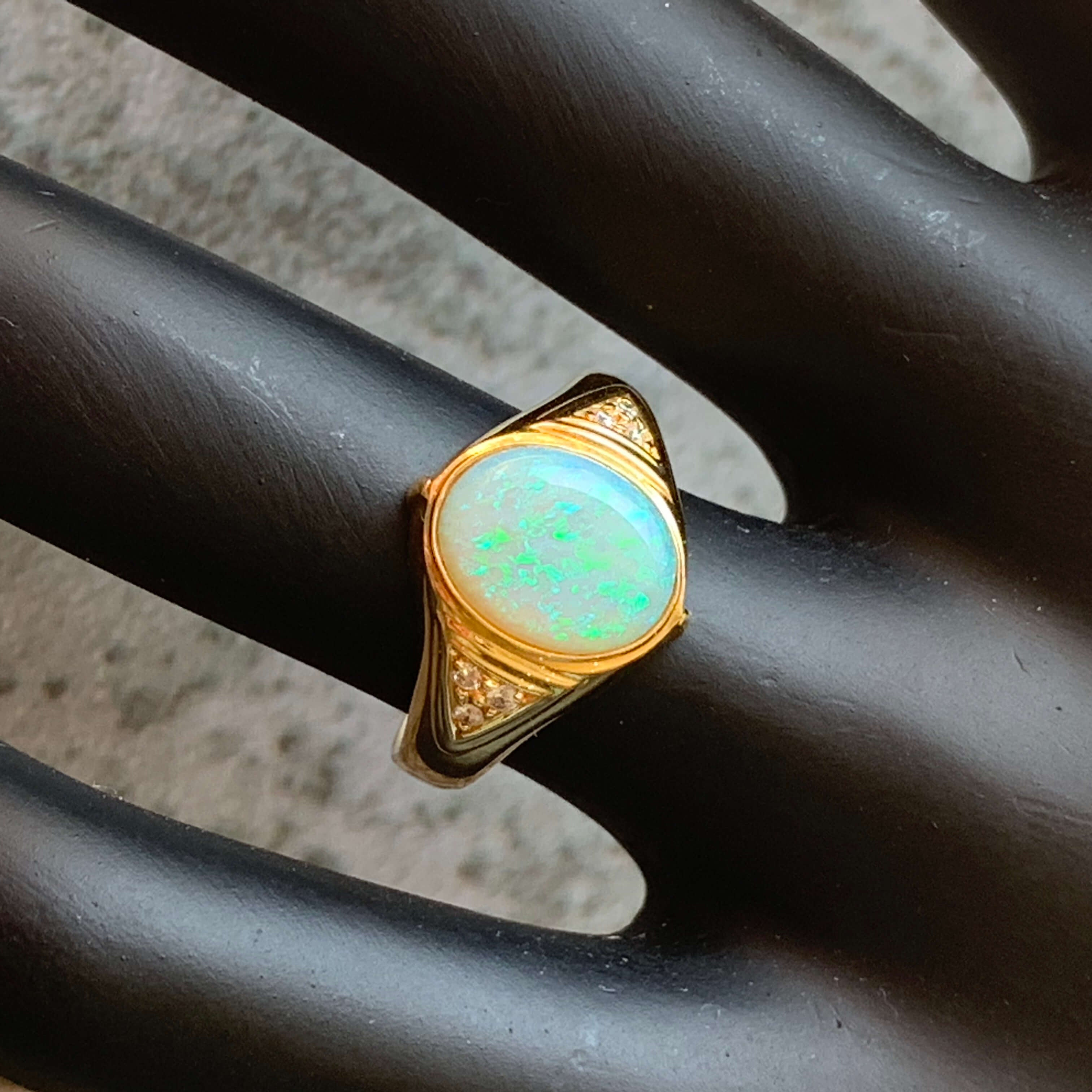 18kt Yellow Gold Green Dark Opal and Diamond - Masterpiece Jewellery Opal & Gems Sydney Australia | Online Shop