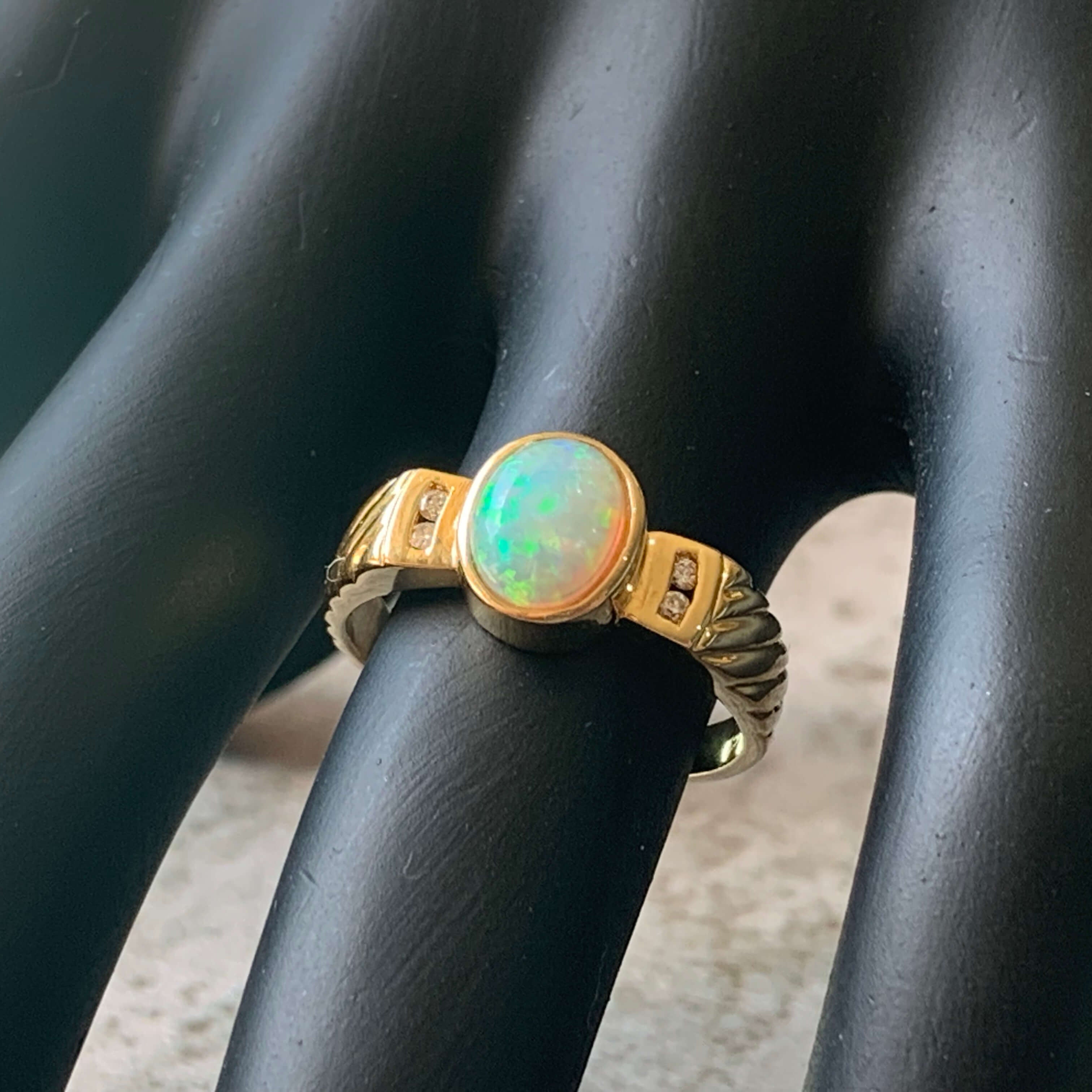 18kt Yellow Gold Crystal Opal and Diamond ring - Masterpiece Jewellery Opal & Gems Sydney Australia | Online Shop