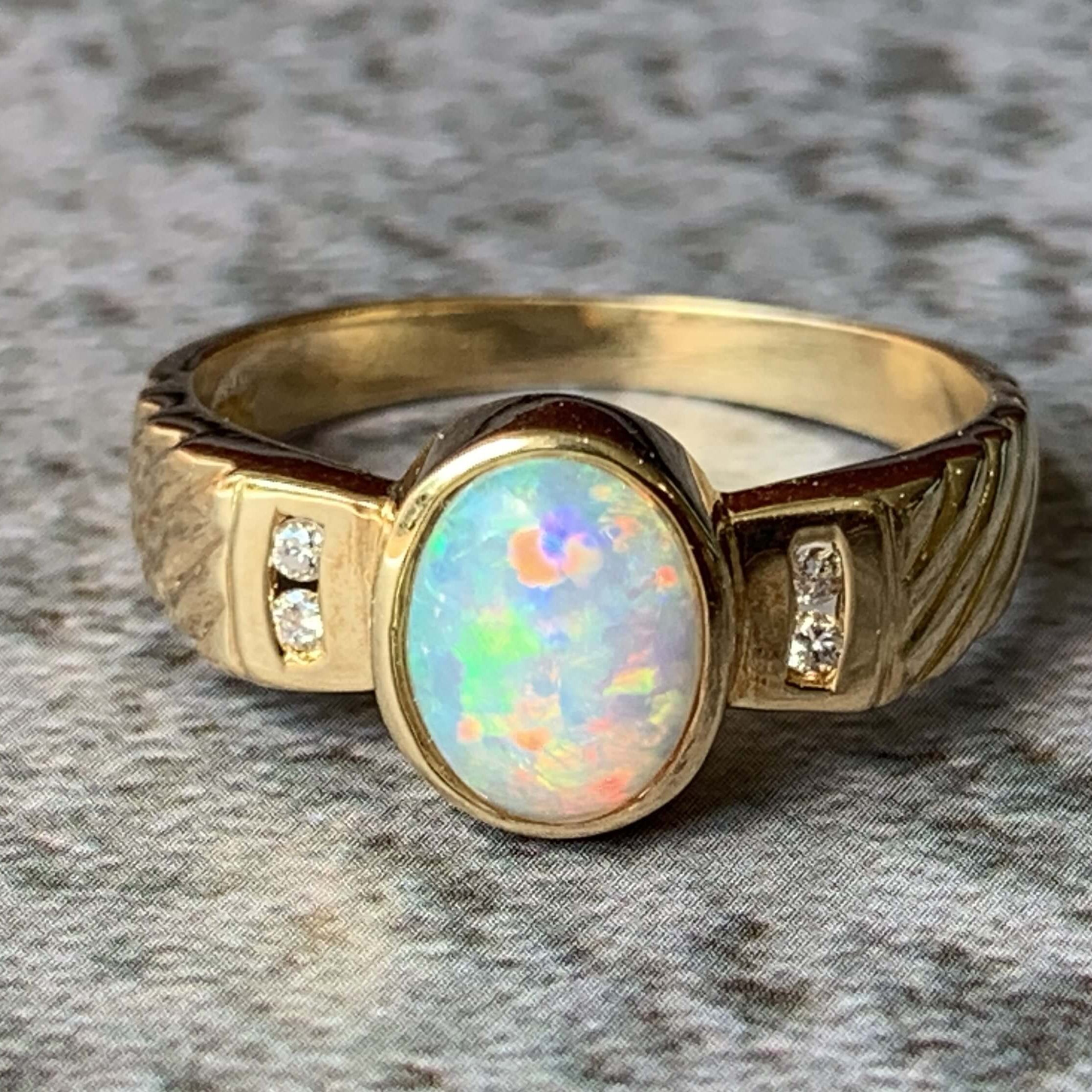 18kt Yellow Gold Crystal Opal and Diamond ring - Masterpiece Jewellery Opal & Gems Sydney Australia | Online Shop