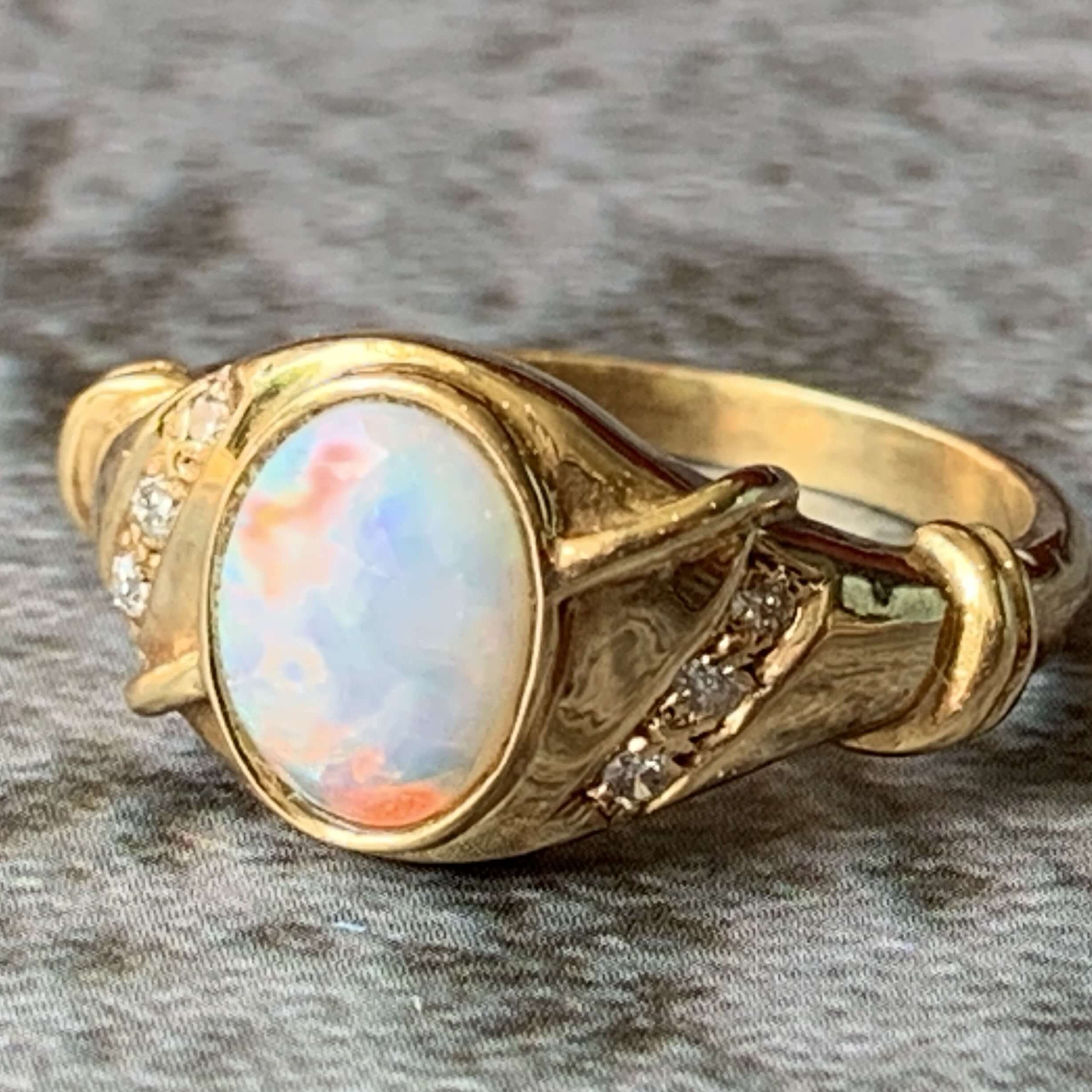 18kt Yellow Gold Fire Opal and Diamond ring - Masterpiece Jewellery Opal & Gems Sydney Australia | Online Shop