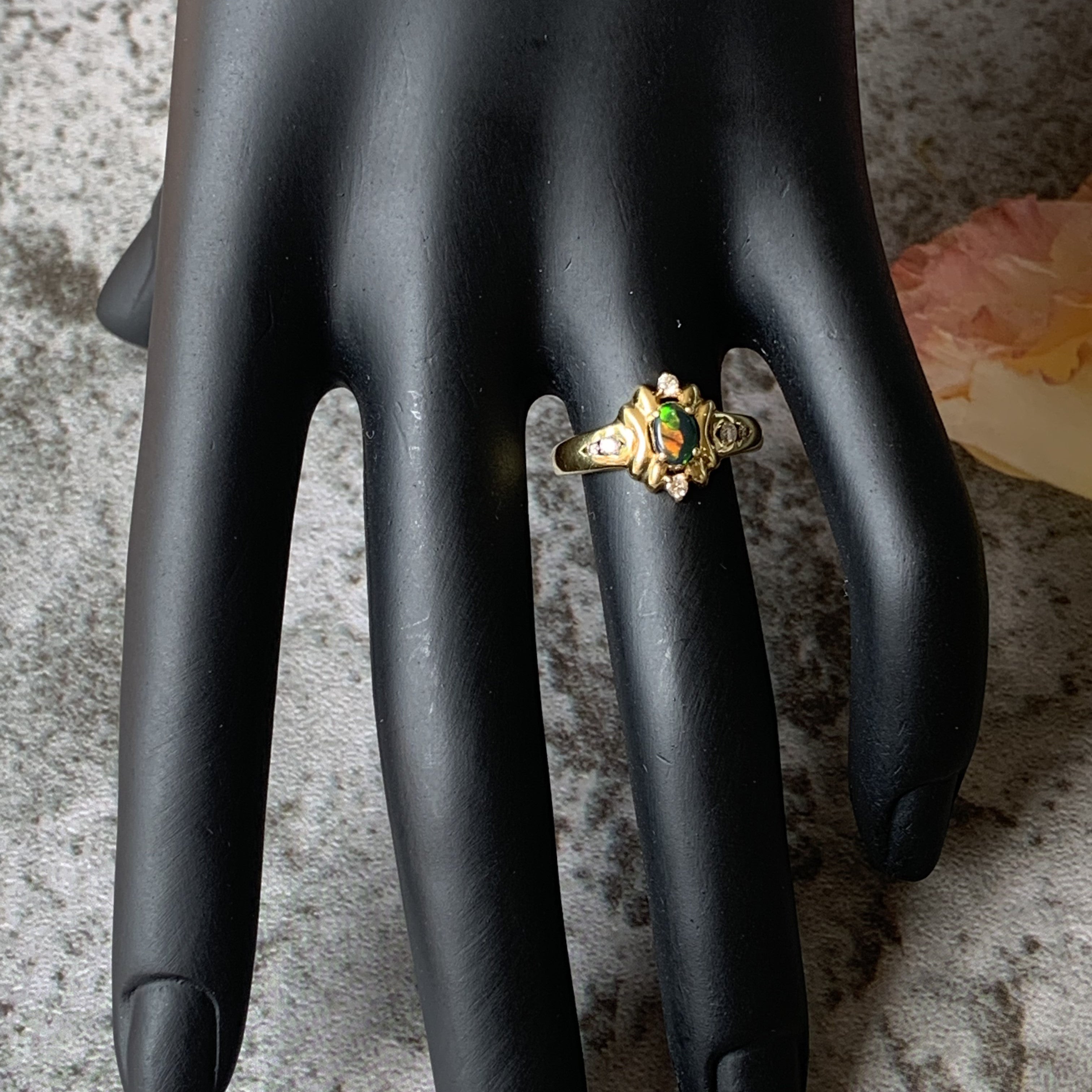 18kt Yellow Gold Black Opal and Diamond ring - Masterpiece Jewellery Opal & Gems Sydney Australia | Online Shop