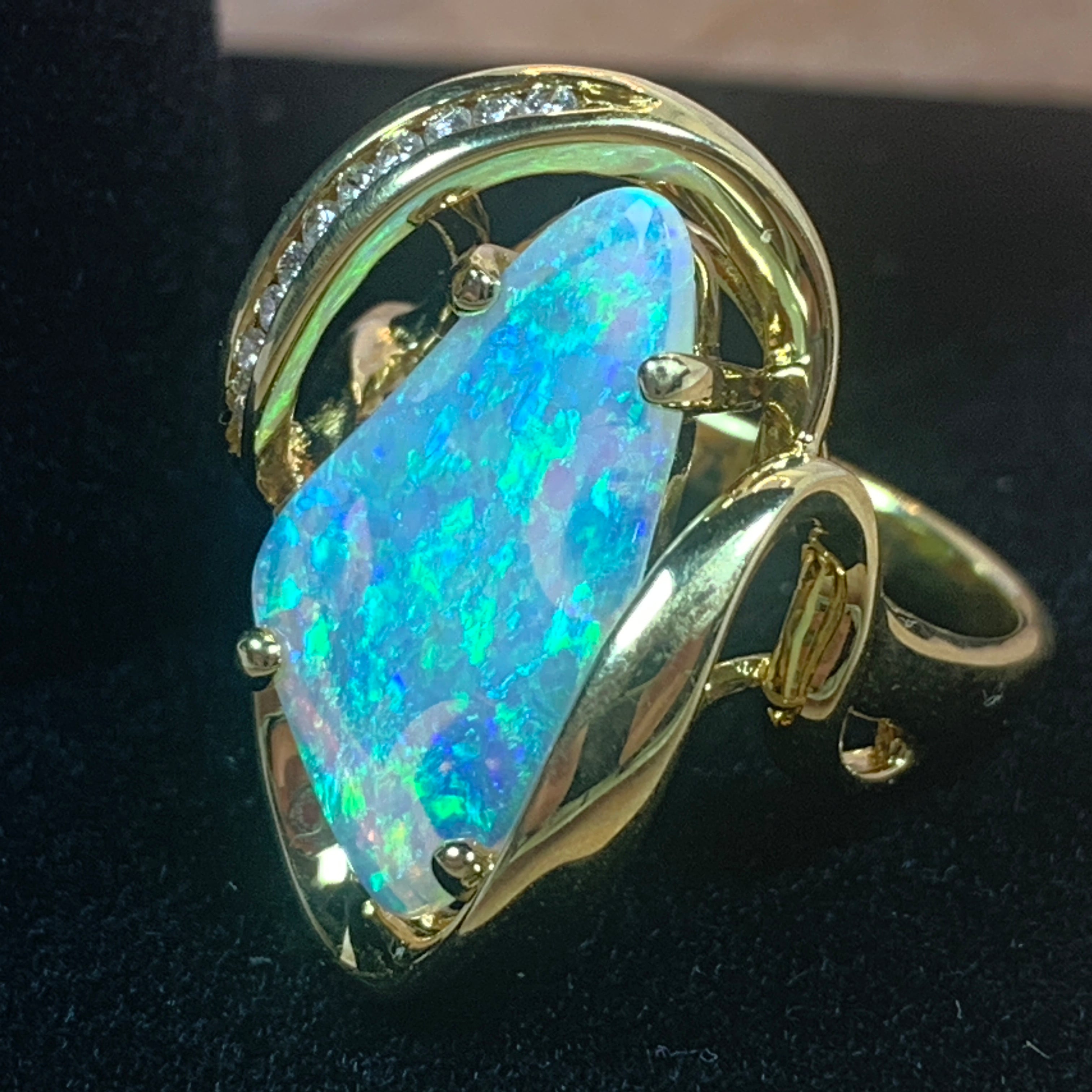 18kt Yellow Gold Crystal Opal and Diamond ring - Masterpiece Jewellery Opal & Gems Sydney Australia | Online Shop