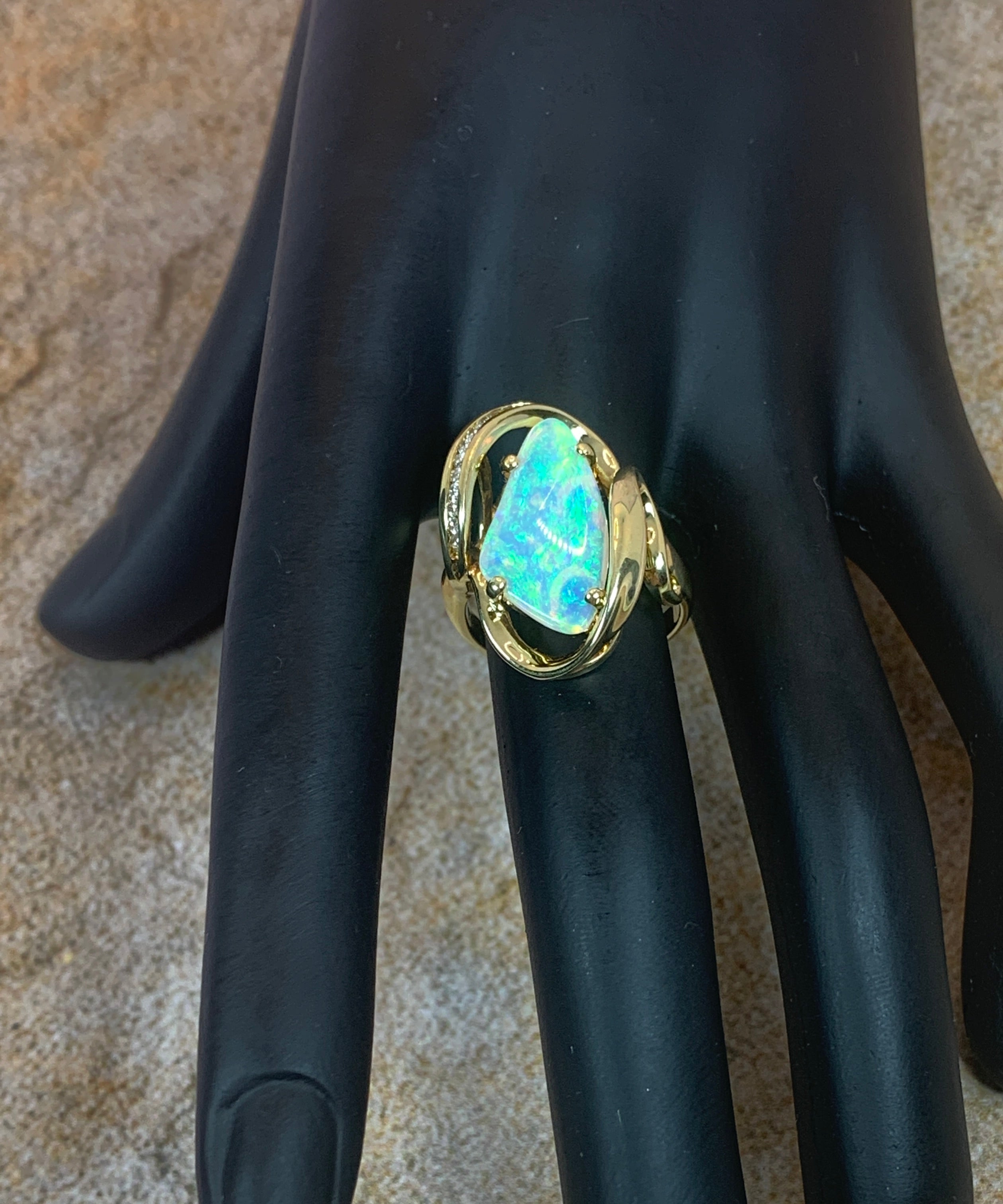 18kt Yellow Gold Crystal Opal and Diamond ring - Masterpiece Jewellery Opal & Gems Sydney Australia | Online Shop