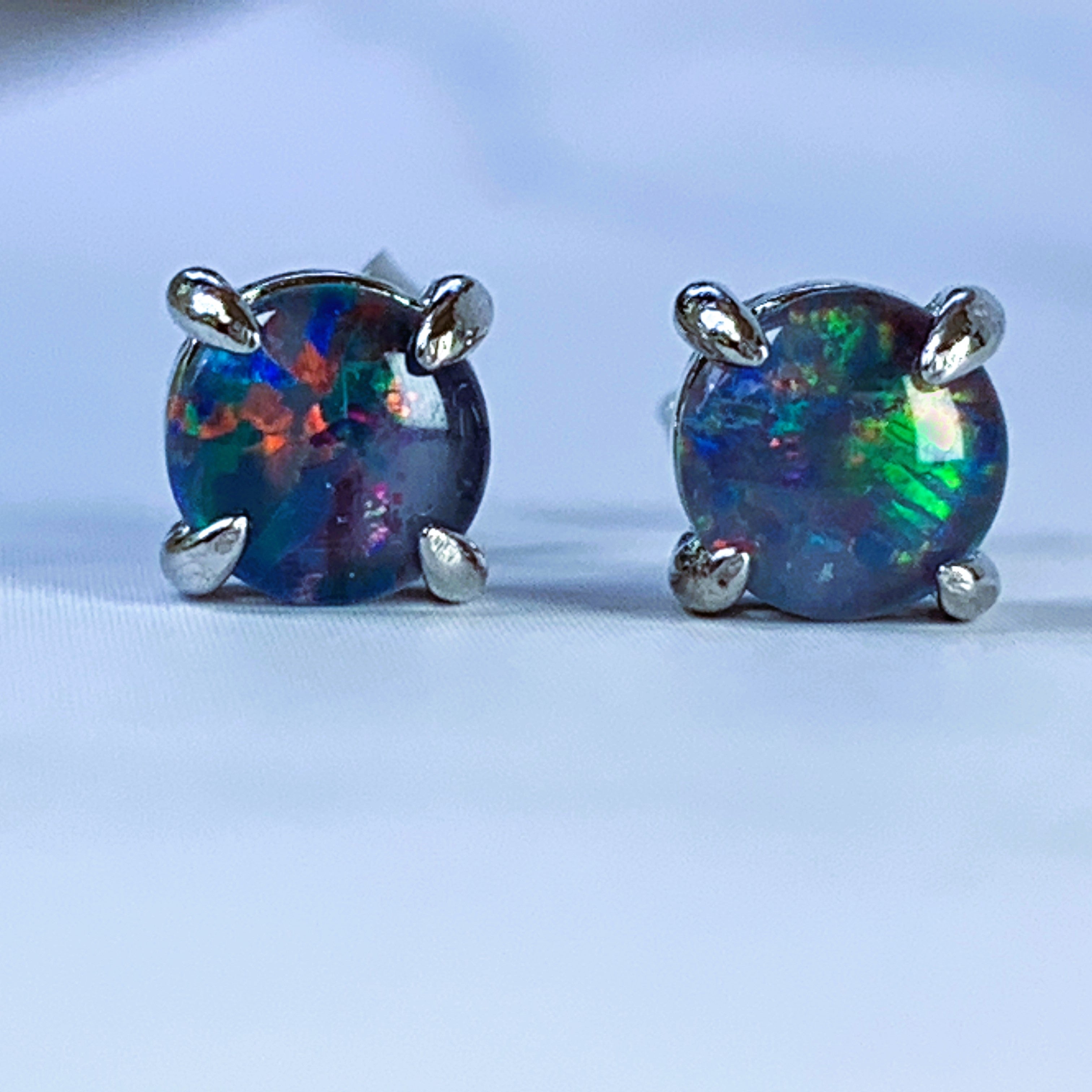 Sterling Silver 4mm Opal triplet studs - Masterpiece Jewellery Opal & Gems Sydney Australia | Online Shop