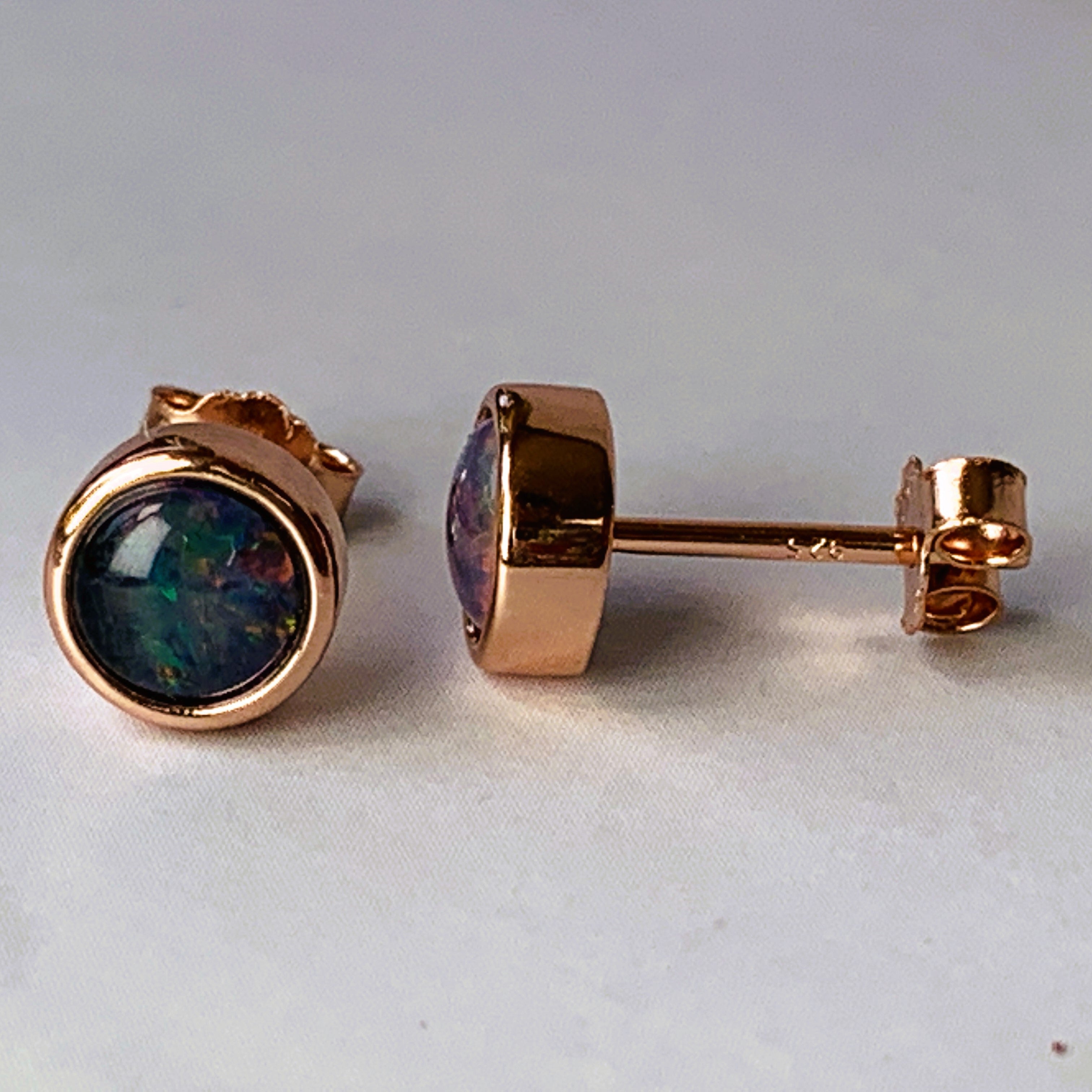 Rose Gold Plated 5mm bezel set earrings - Masterpiece Jewellery Opal & Gems Sydney Australia | Online Shop