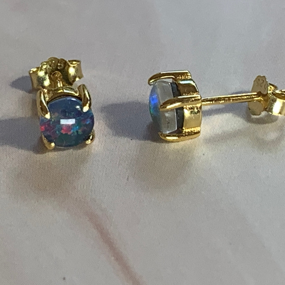 Gold Plated Sterling Silver 5mm Opal triplets claw set studs - Masterpiece Jewellery Opal & Gems Sydney Australia | Online Shop