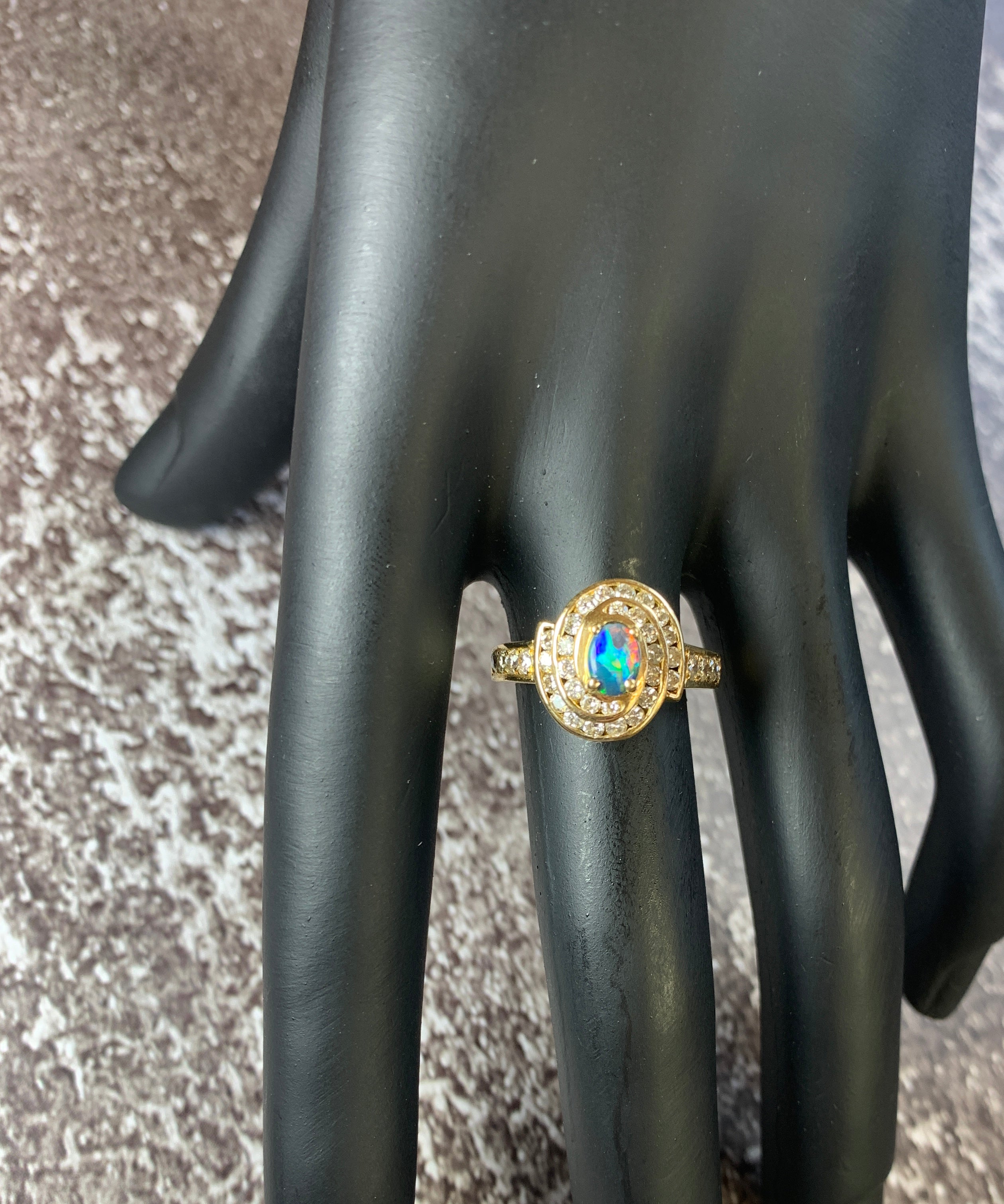 18kt Yellow Gold cluster Black Opal 0.3 Diamonds 0.44 ring - Masterpiece Jewellery Opal & Gems Sydney Australia | Online Shop