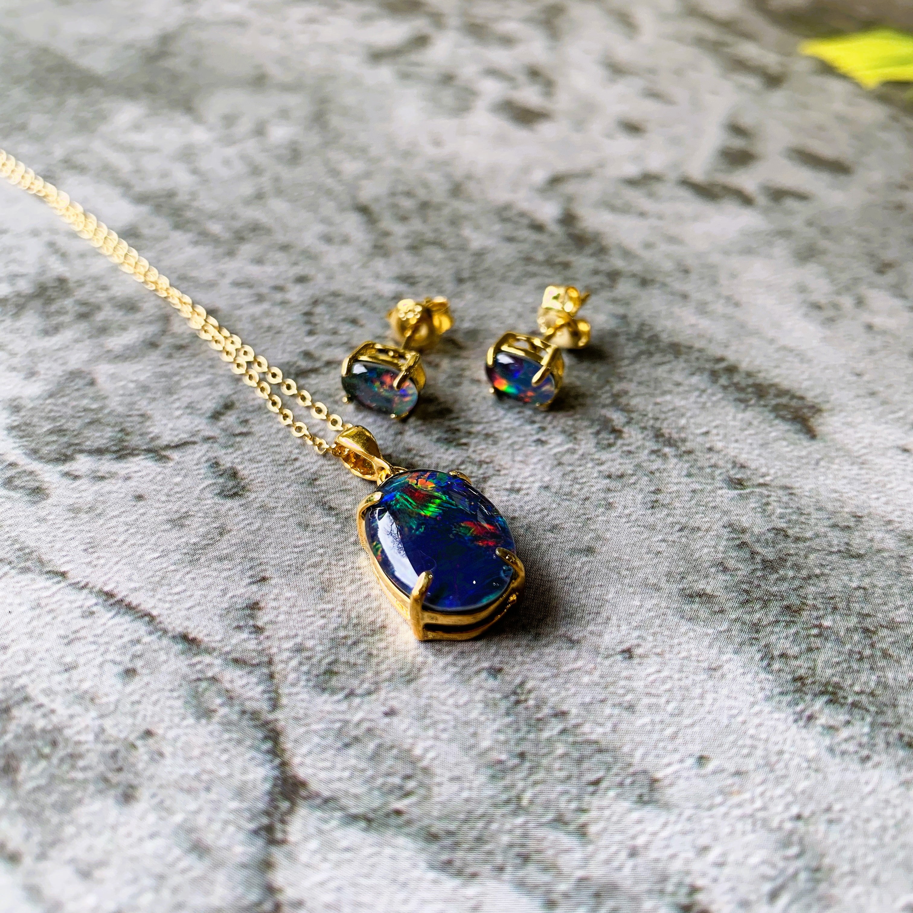 Gold Plate Silver Oval pendant and earring stud set - Masterpiece Jewellery Opal & Gems Sydney Australia | Online Shop