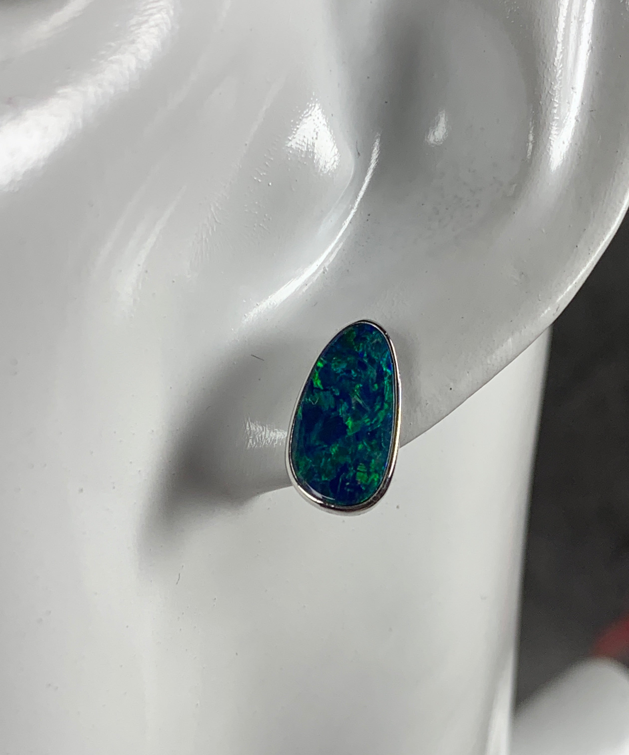 Sterling Silver Opal 14x7mm Freeform studs - Masterpiece Jewellery Opal & Gems Sydney Australia | Online Shop