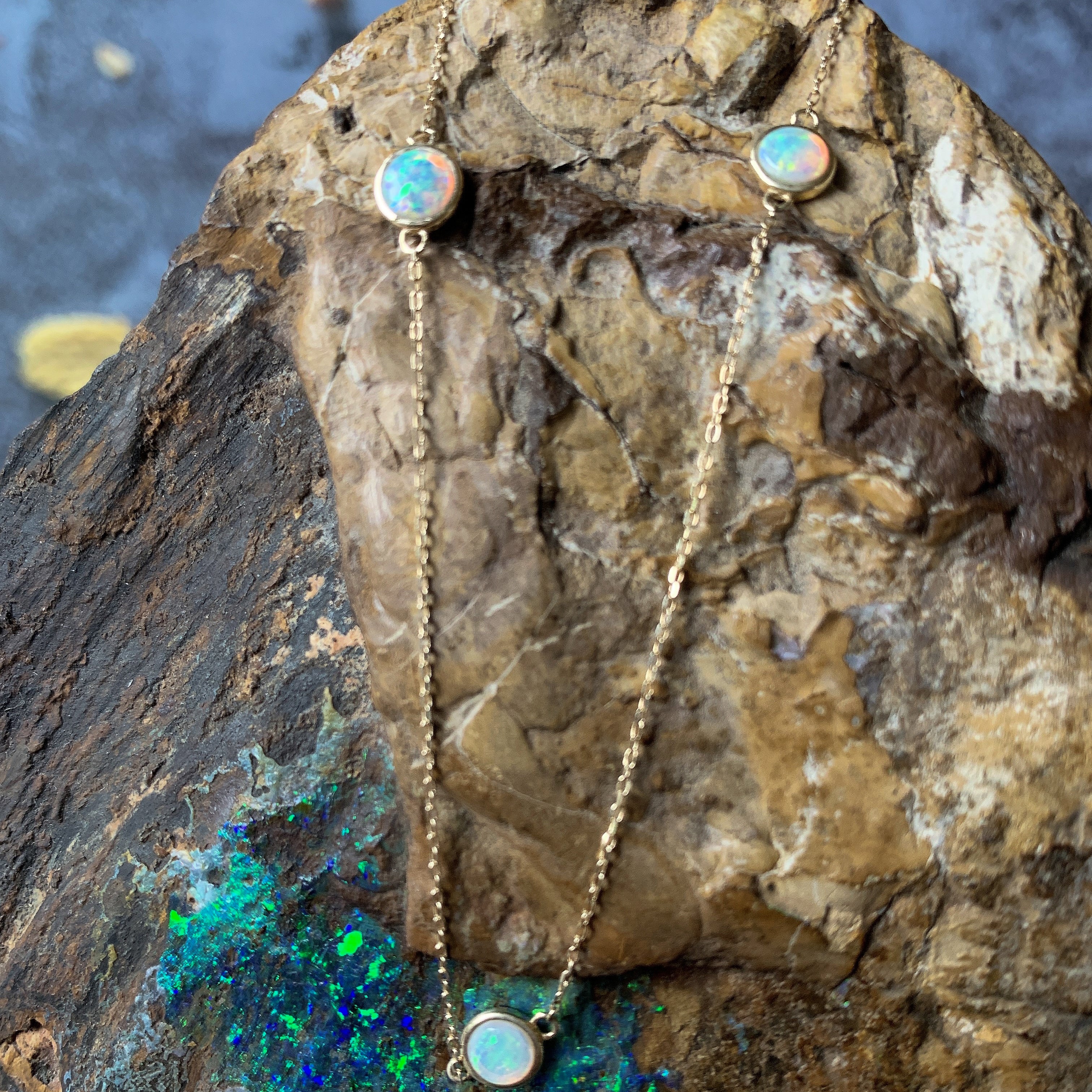 9kt Yellow Gold necklace white Opal spacer - Masterpiece Jewellery Opal & Gems Sydney Australia | Online Shop