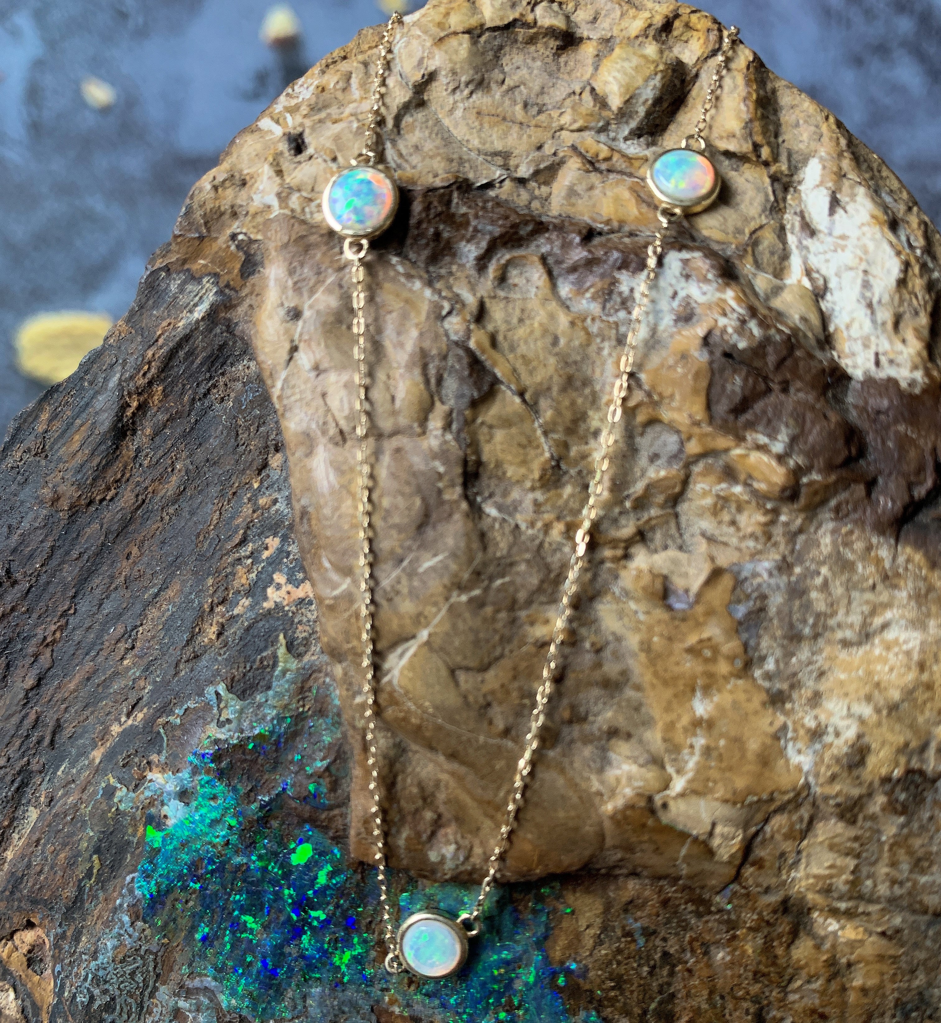 9kt Yellow Gold necklace white Opal spacer - Masterpiece Jewellery Opal & Gems Sydney Australia | Online Shop