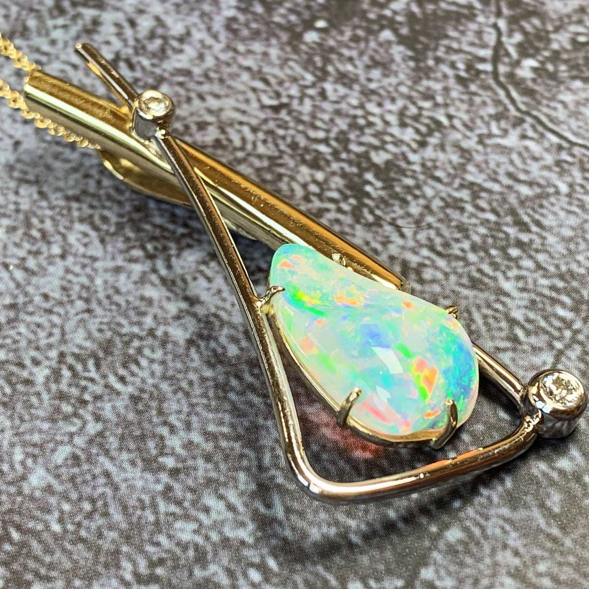 18kt Yellow and White Gold Crystal Opal 4.9ct and 0.2ct Diamonds - Masterpiece Jewellery Opal & Gems Sydney Australia | Online Shop