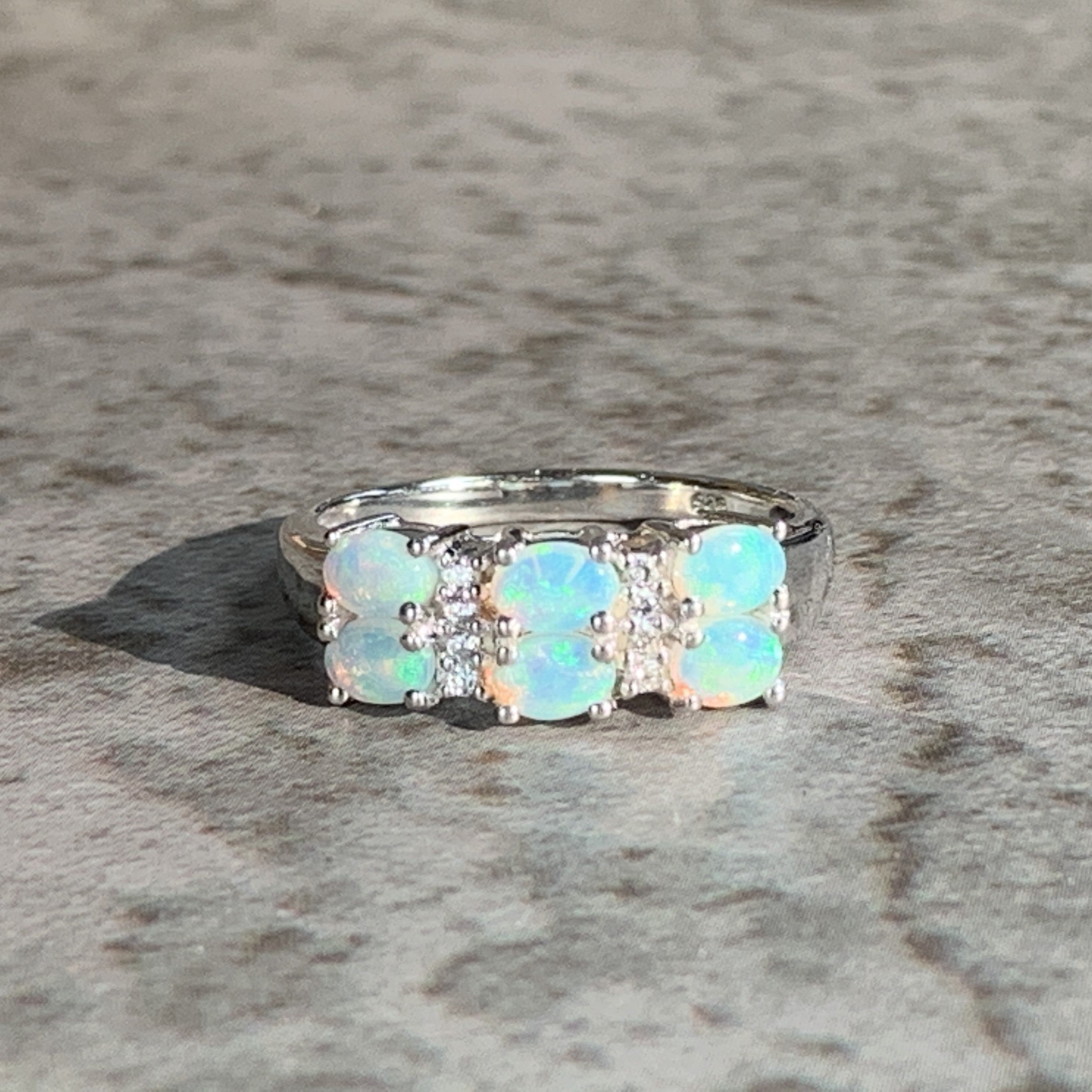 Sterling Silver Opal 4x3mm vintage design and cubic zirconia ring - Masterpiece Jewellery Opal & Gems Sydney Australia | Online Shop