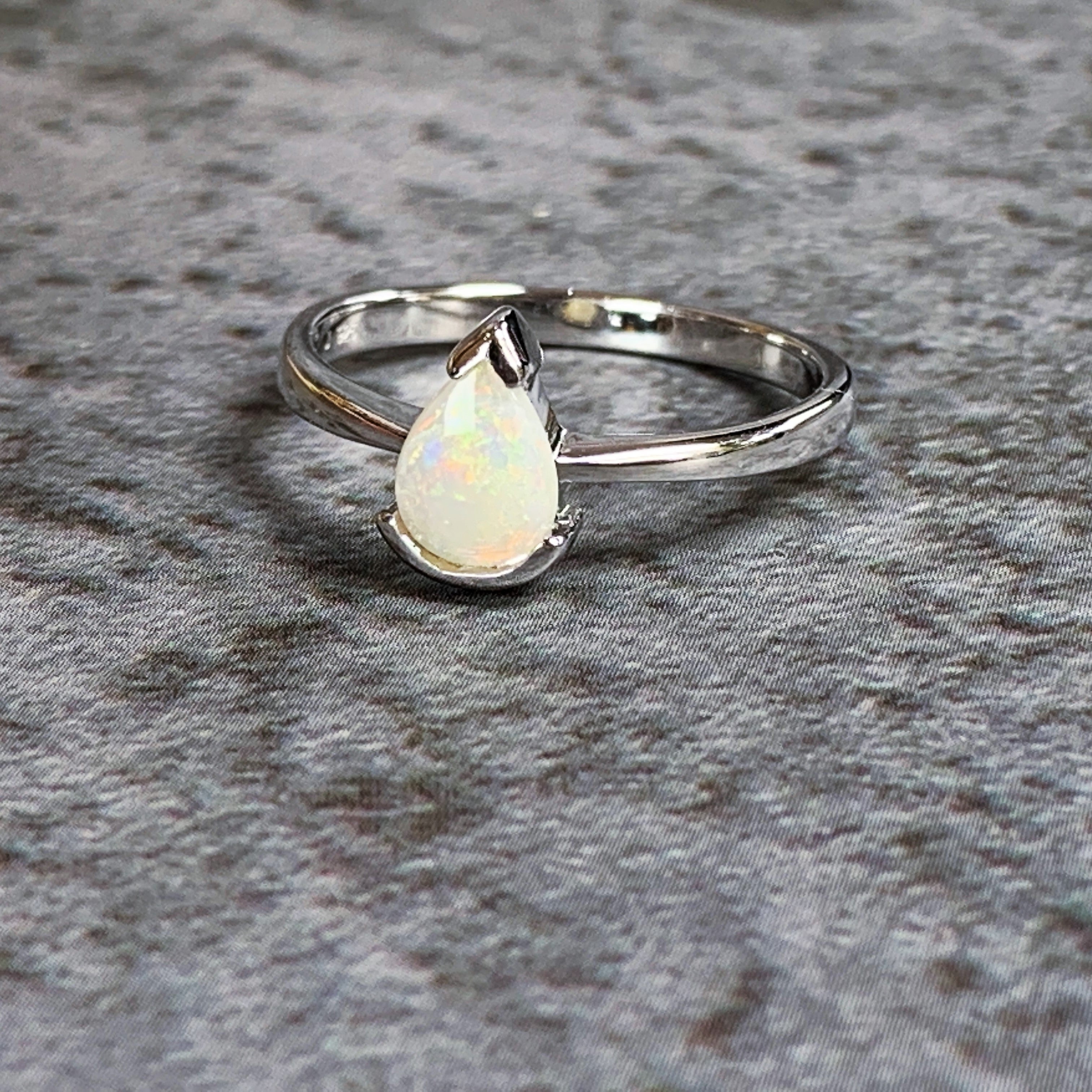 Sterling Silver Opal classic 7x5mm teardrop shape ring - Masterpiece Jewellery Opal & Gems Sydney Australia | Online Shop