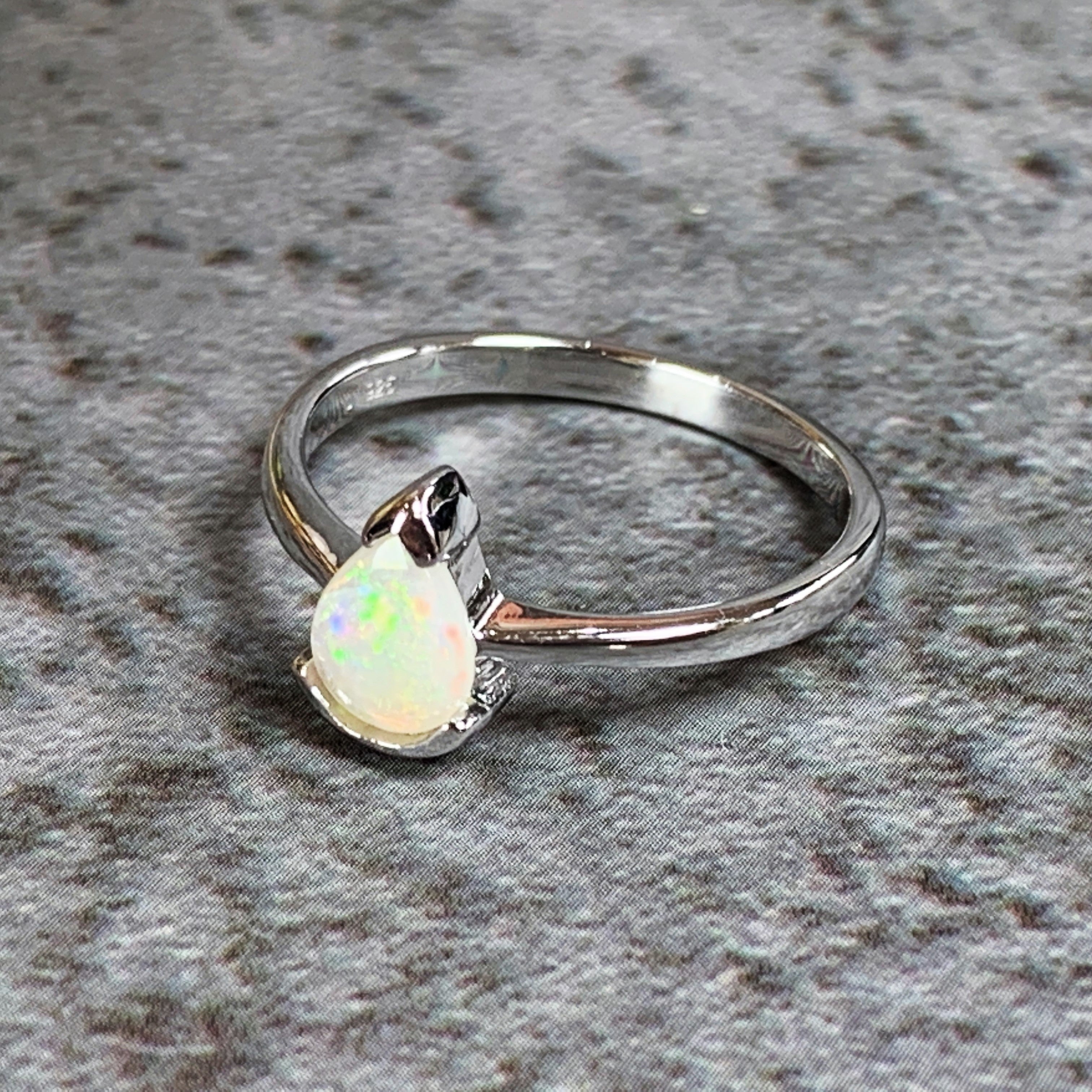 Sterling Silver Opal classic 7x5mm teardrop shape ring - Masterpiece Jewellery Opal & Gems Sydney Australia | Online Shop
