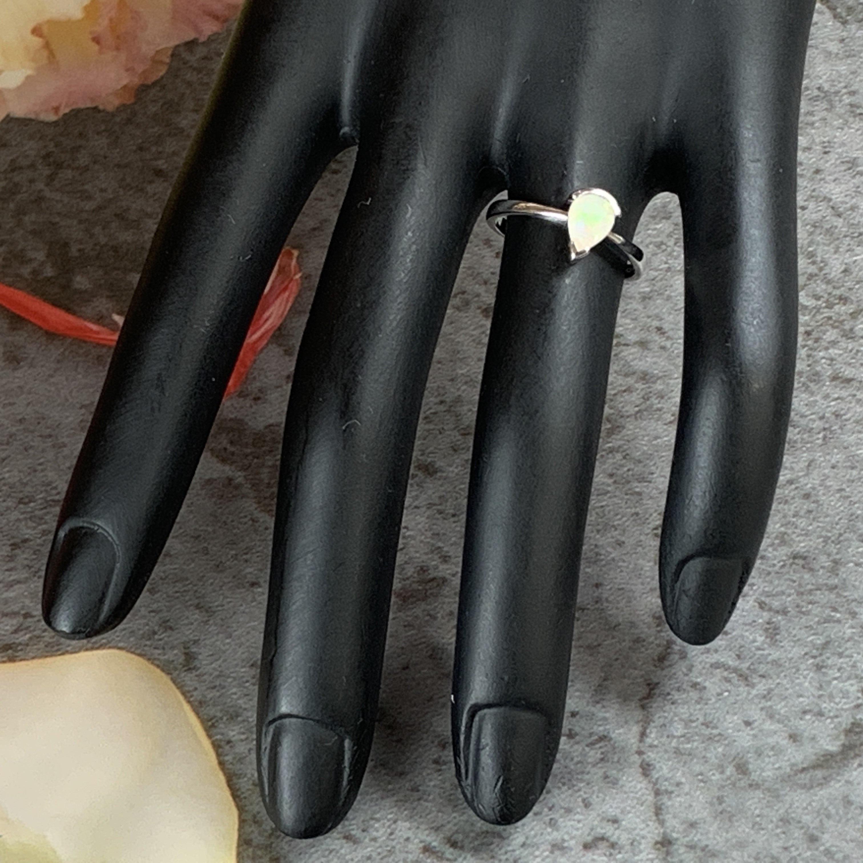 Sterling Silver Opal classic 7x5mm teardrop shape ring - Masterpiece Jewellery Opal & Gems Sydney Australia | Online Shop