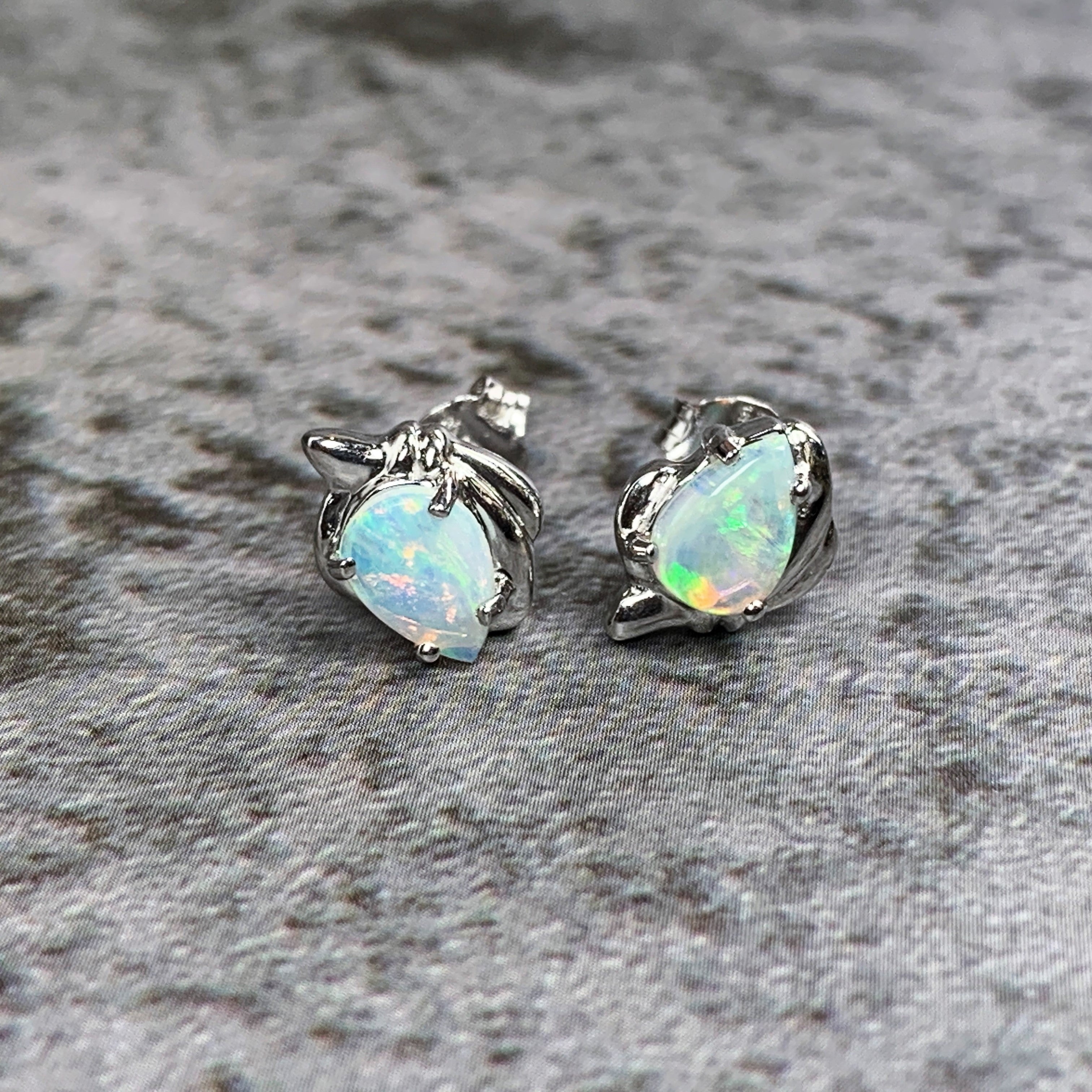 Sterling Silver Tear drop 7x5mm Opal studs - Masterpiece Jewellery Opal & Gems Sydney Australia | Online Shop