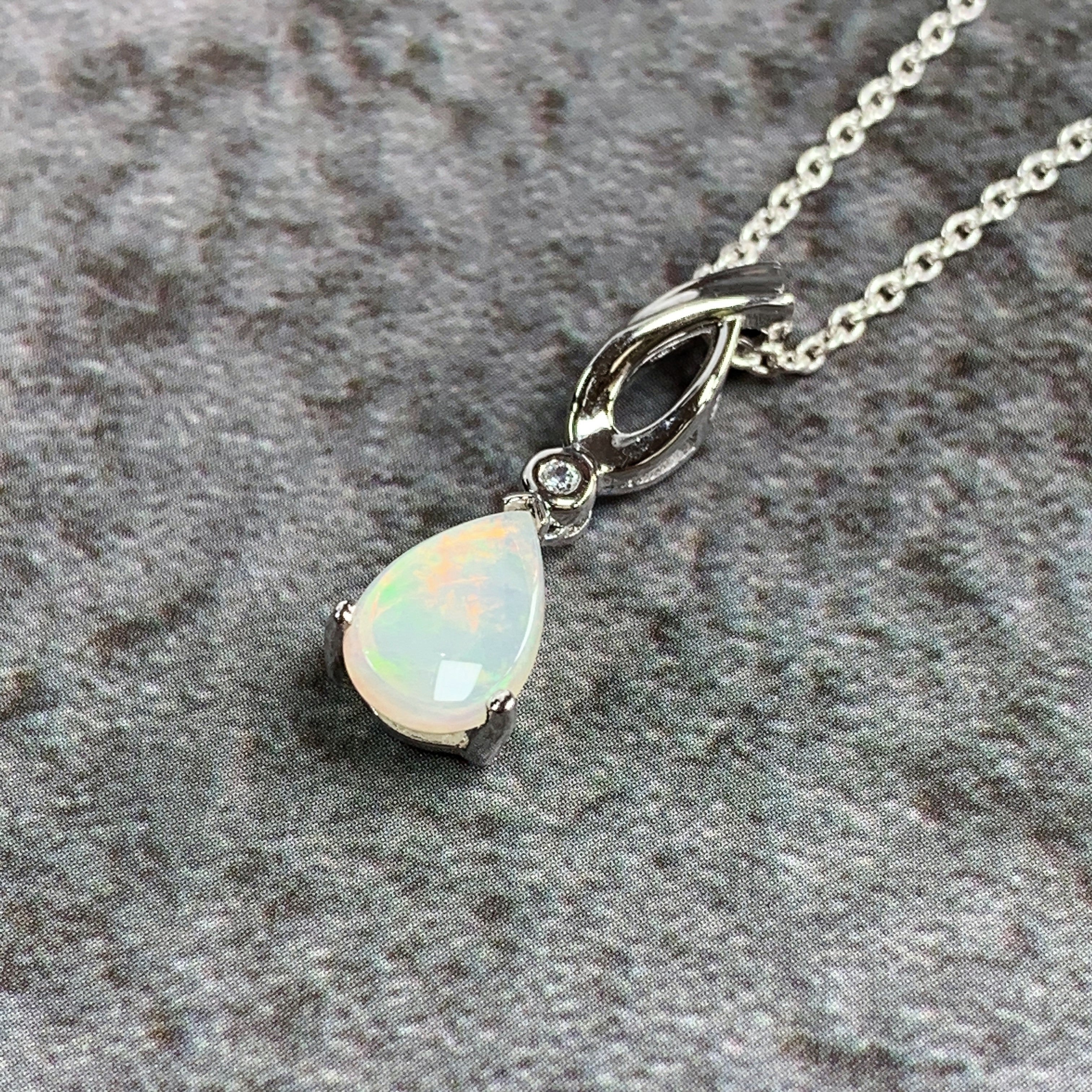 Sterling Silver Pear shape White Opal pendant - Masterpiece Jewellery Opal & Gems Sydney Australia | Online Shop