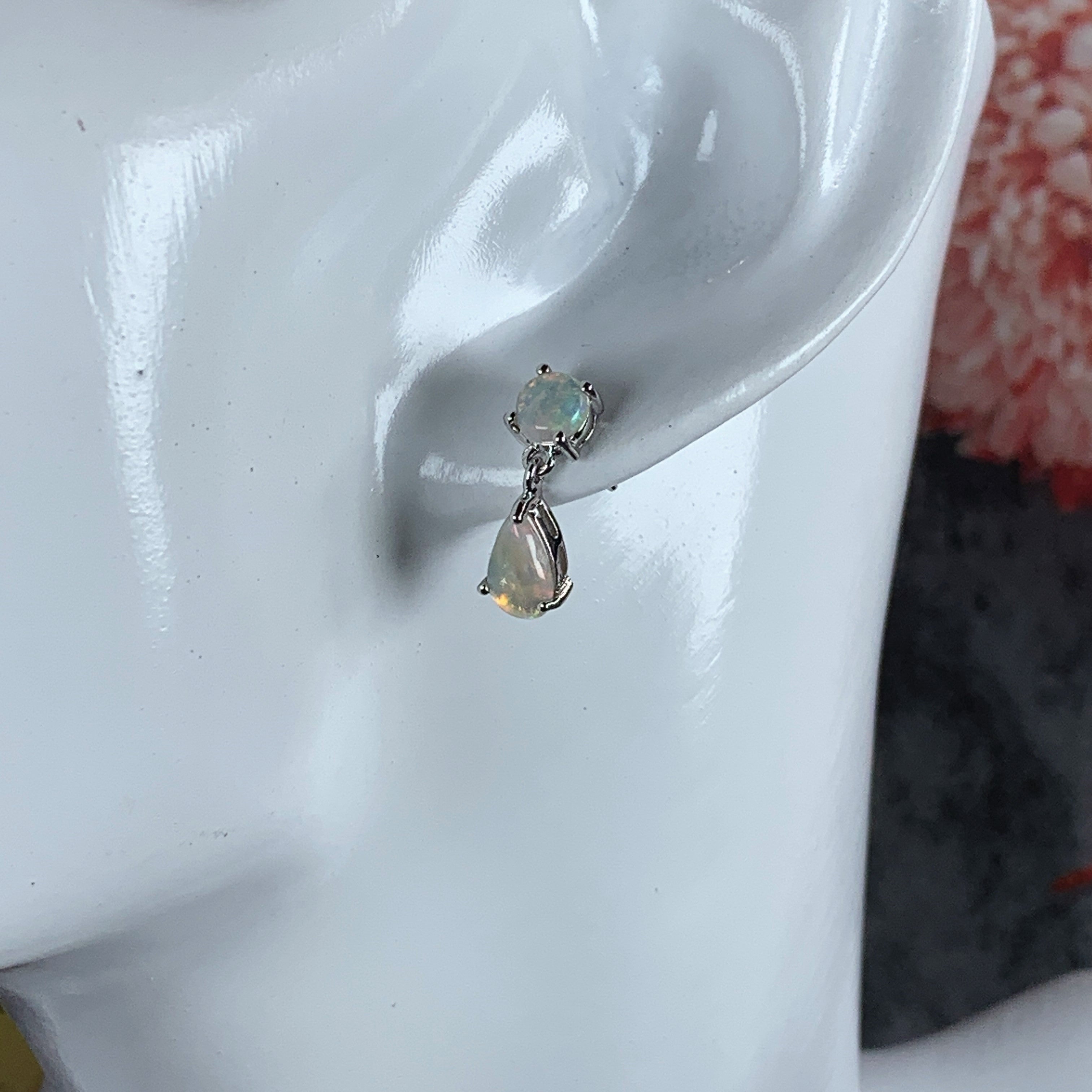 Sterling Silver double Opal dangling earrings - Masterpiece Jewellery Opal & Gems Sydney Australia | Online Shop