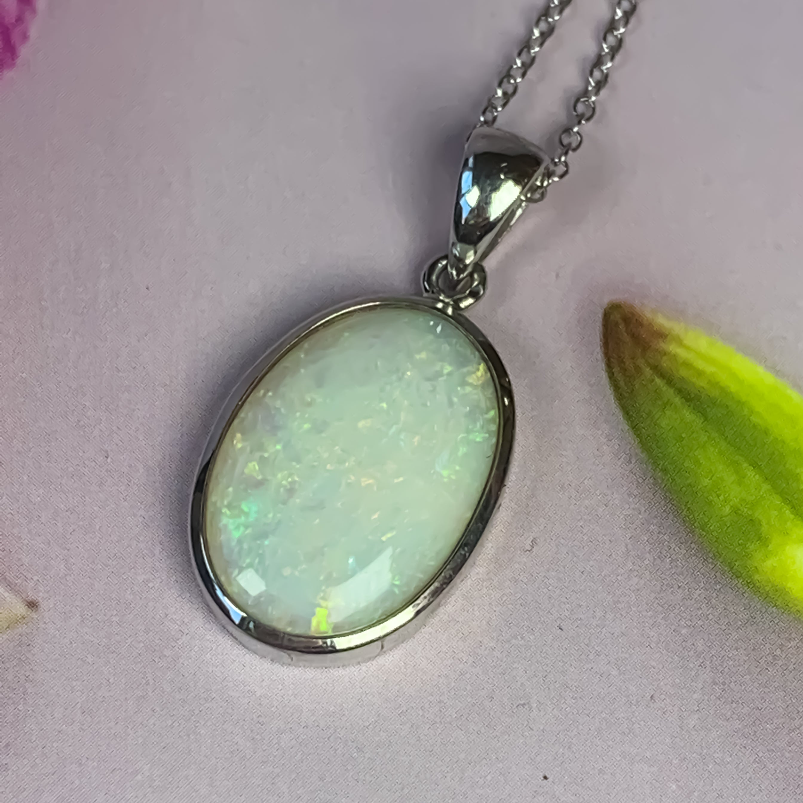 Sterling Silver Light Opal classic bezel pendant 17x12.5mm - Masterpiece Jewellery Opal & Gems Sydney Australia | Online Shop