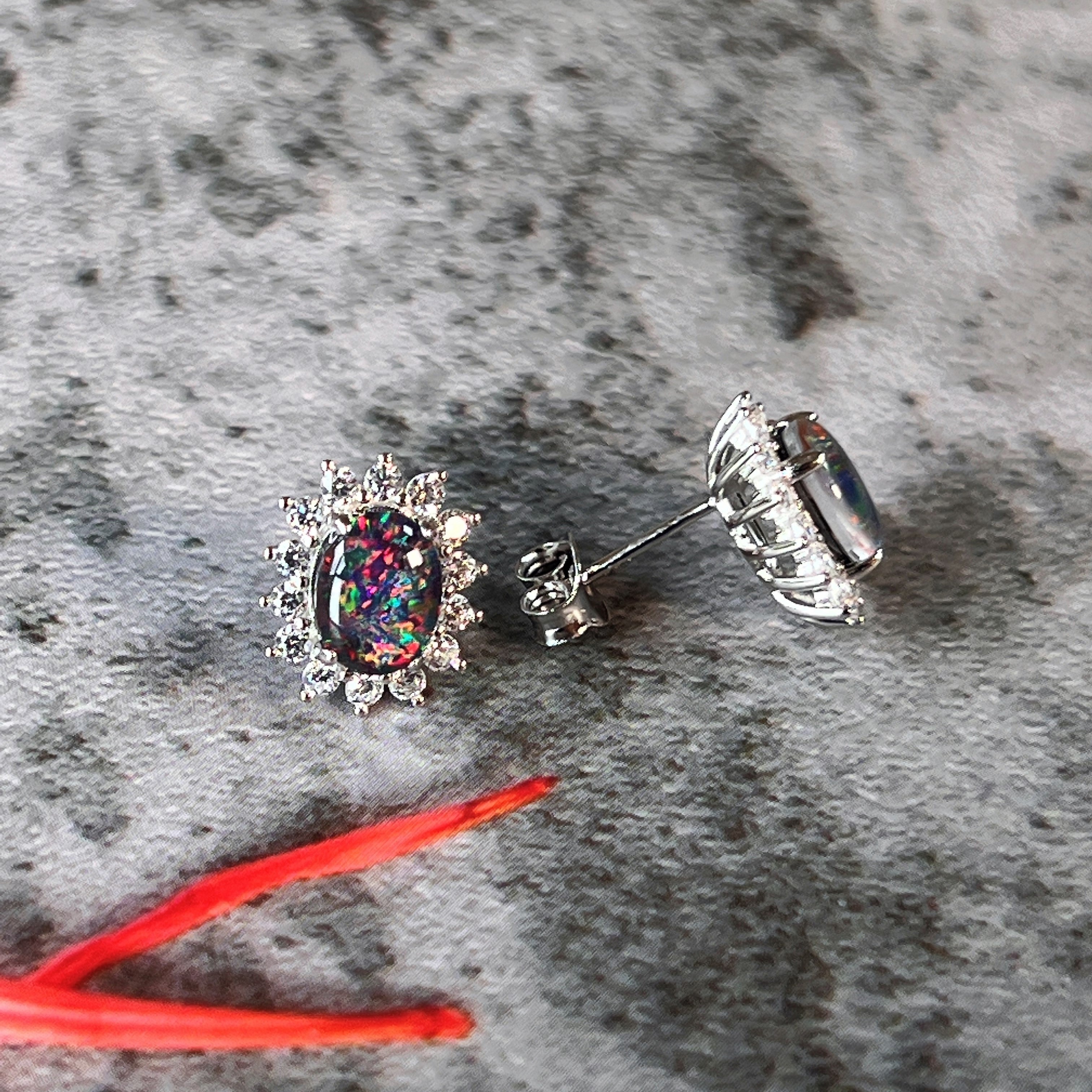 Sterling Silver Opal triplet cluster earrings - Masterpiece Jewellery Opal & Gems Sydney Australia | Online Shop