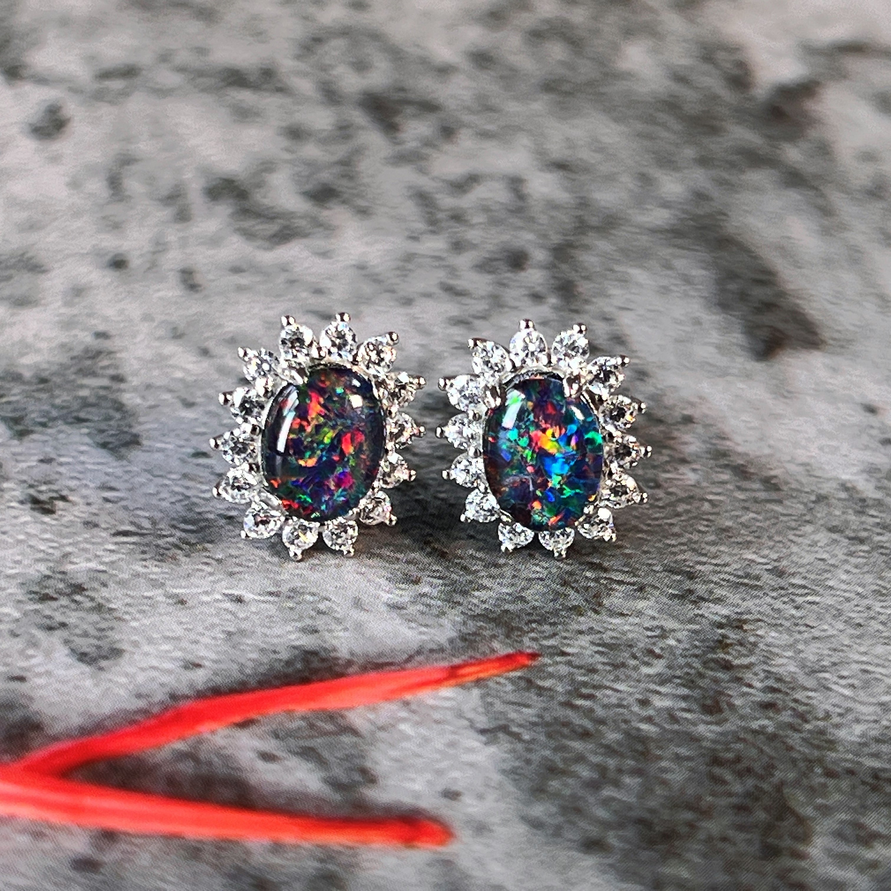 Sterling Silver Opal triplet cluster earrings - Masterpiece Jewellery Opal & Gems Sydney Australia | Online Shop