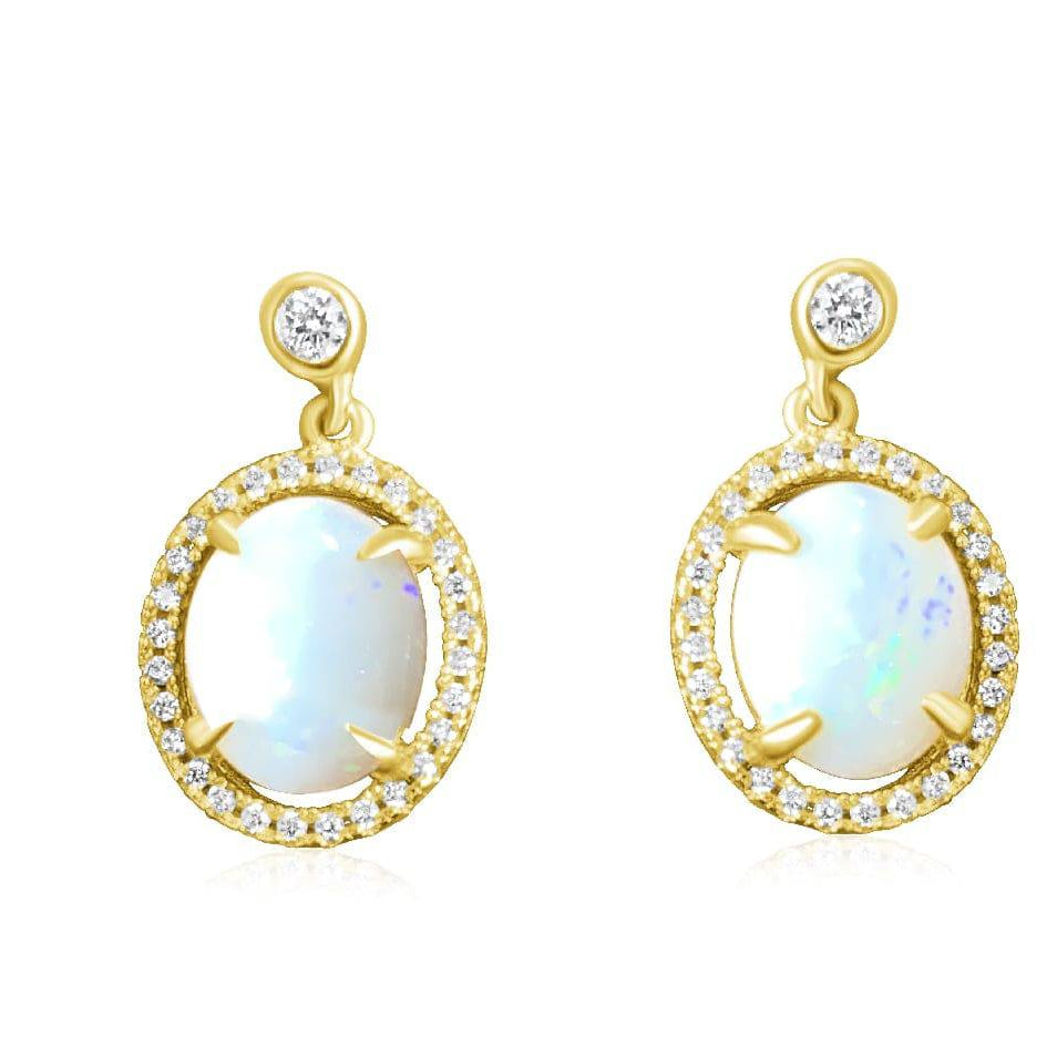 Sterling Silver Gold Plated White Opal Halo earrings - Masterpiece Jewellery Opal & Gems Sydney Australia | Online Shop