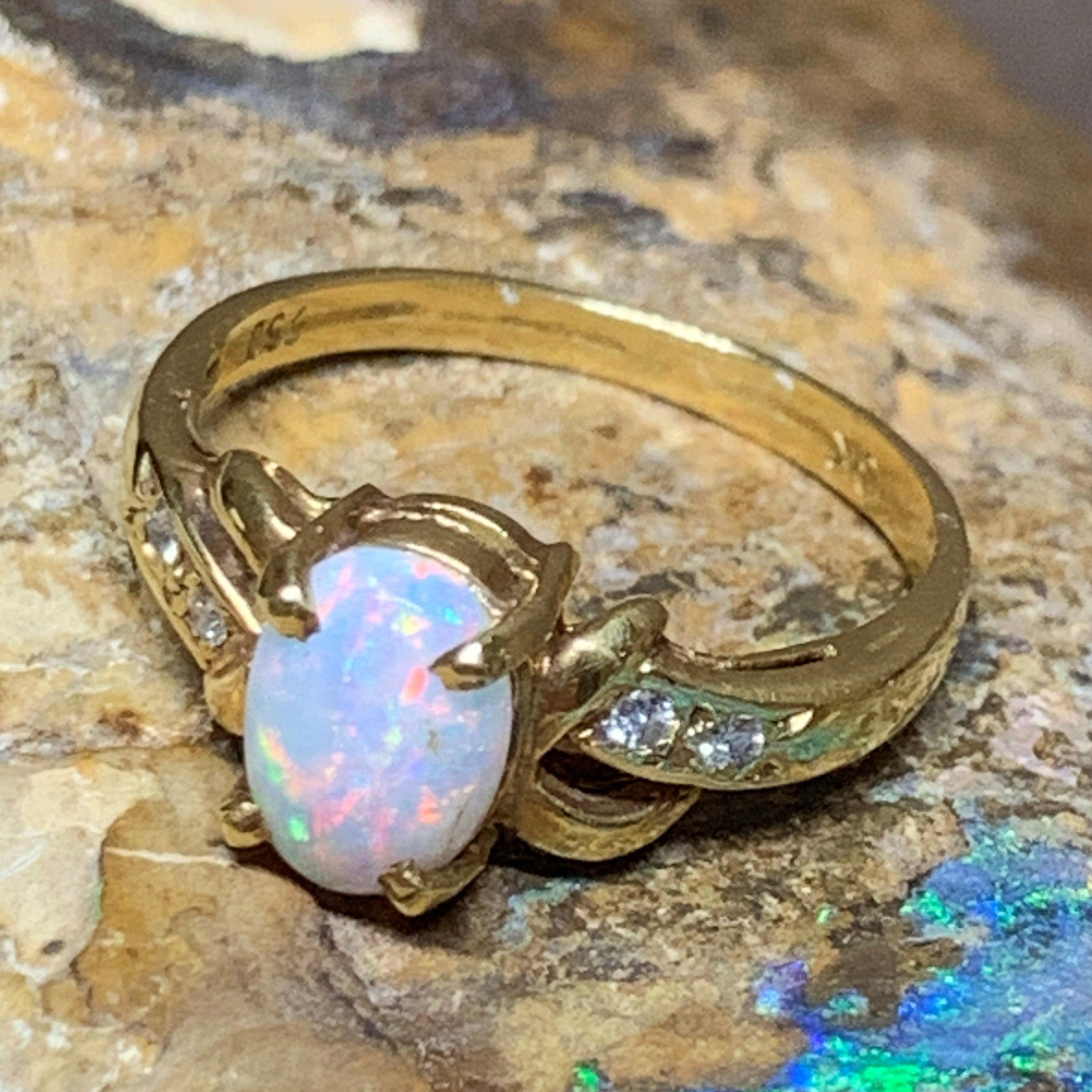 18kt Yellow Gold White Opal and Diamond ring - Masterpiece Jewellery Opal & Gems Sydney Australia | Online Shop