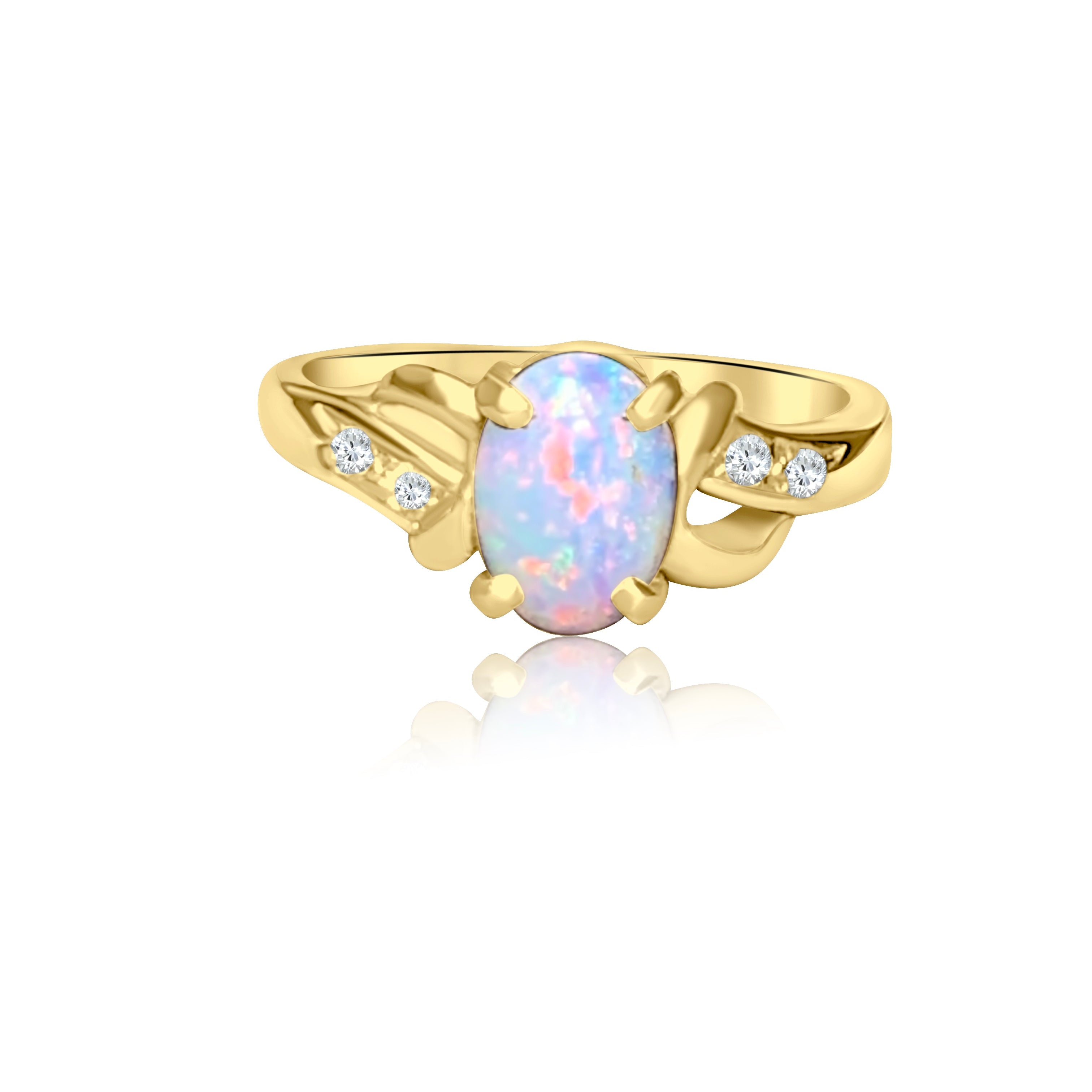 18kt Yellow Gold White Opal and Diamond ring - Masterpiece Jewellery Opal & Gems Sydney Australia | Online Shop