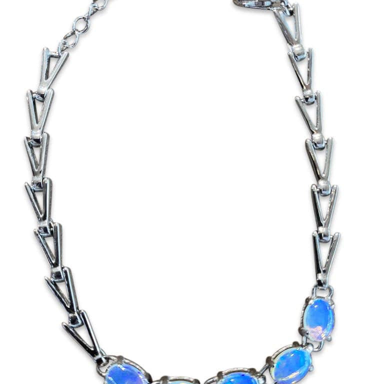 One sterling sliver bracelet set with 5 Australian White Opal - Masterpiece Jewellery Opal & Gems Sydney Australia | Online Shop