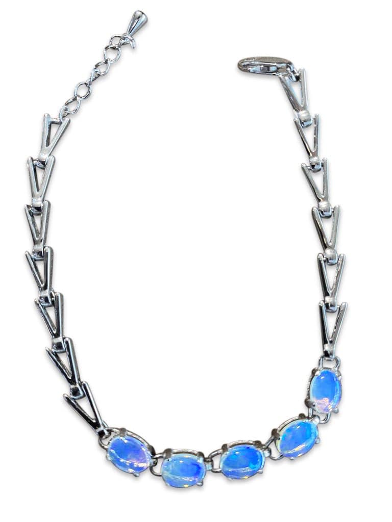 One sterling sliver bracelet set with 5 Australian White Opal - Masterpiece Jewellery Opal & Gems Sydney Australia | Online Shop